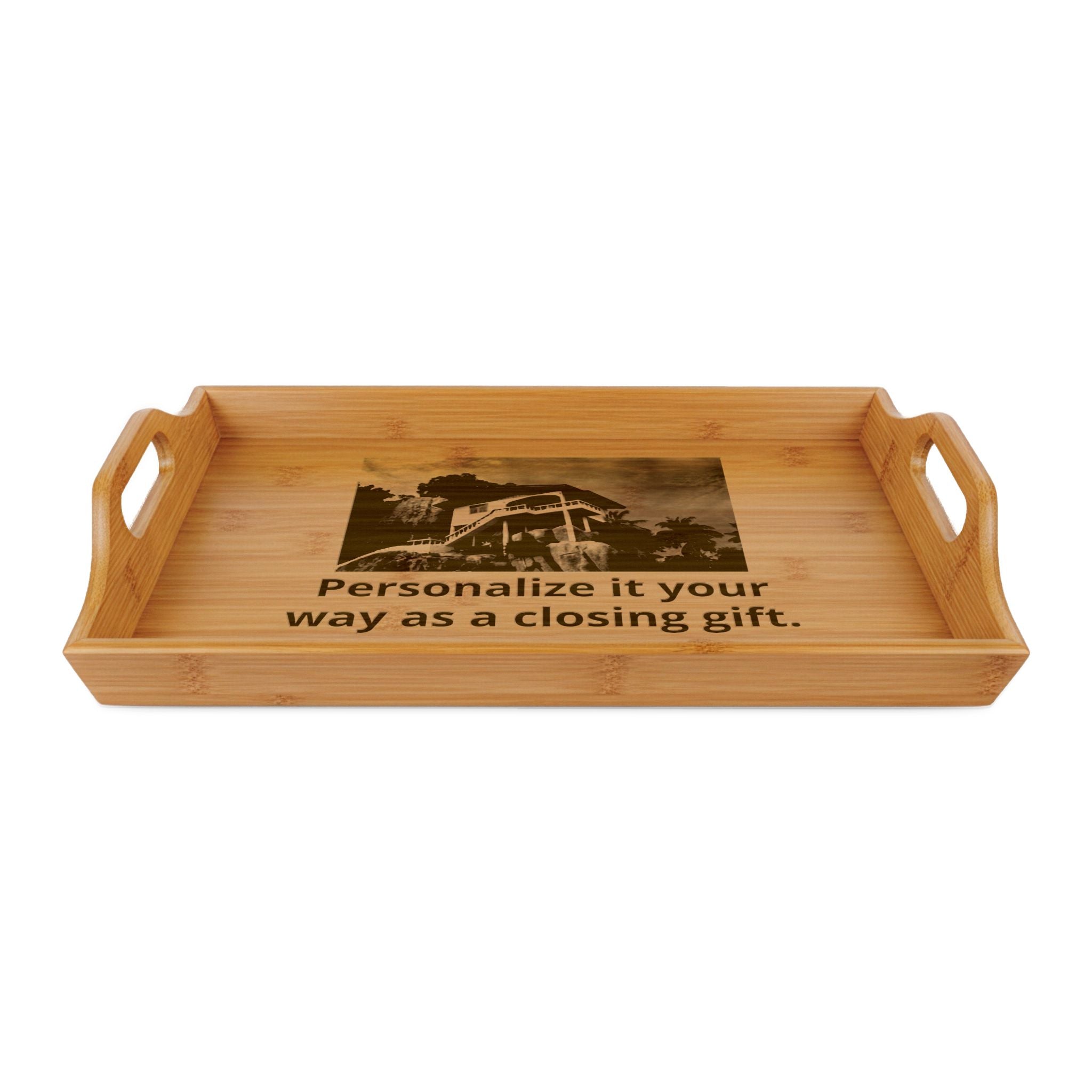 Engraved Bamboo Serving Tray — Personalized Realtor Closing Gift Tray