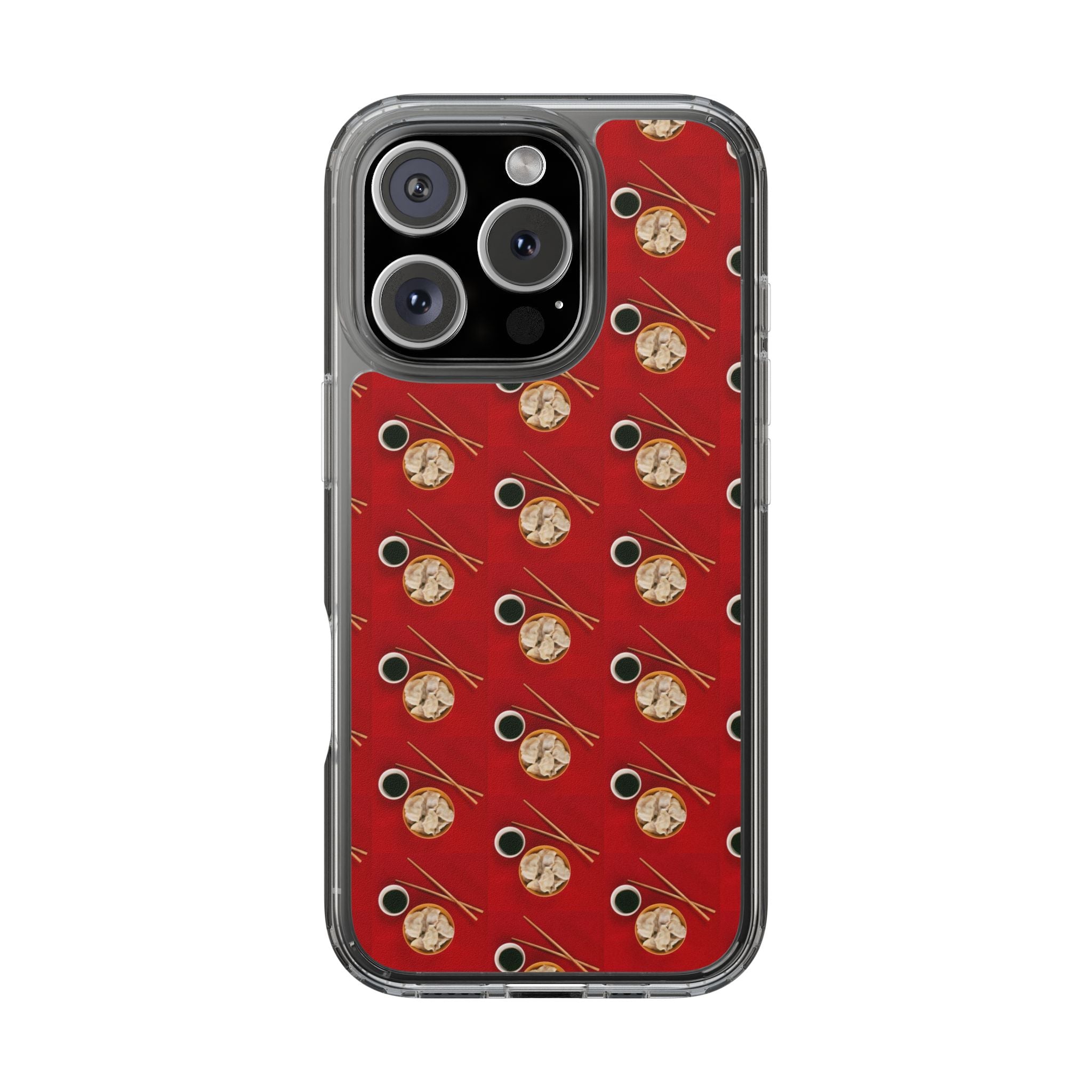 Clear Phone Case — Red Ramen Bowl Pattern with Chopsticks & Soy Sauce