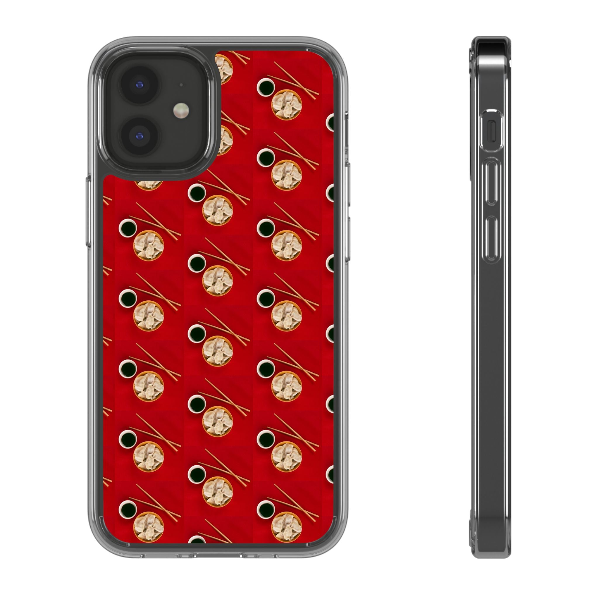 Clear Phone Case — Red Ramen Bowl Pattern with Chopsticks & Soy Sauce