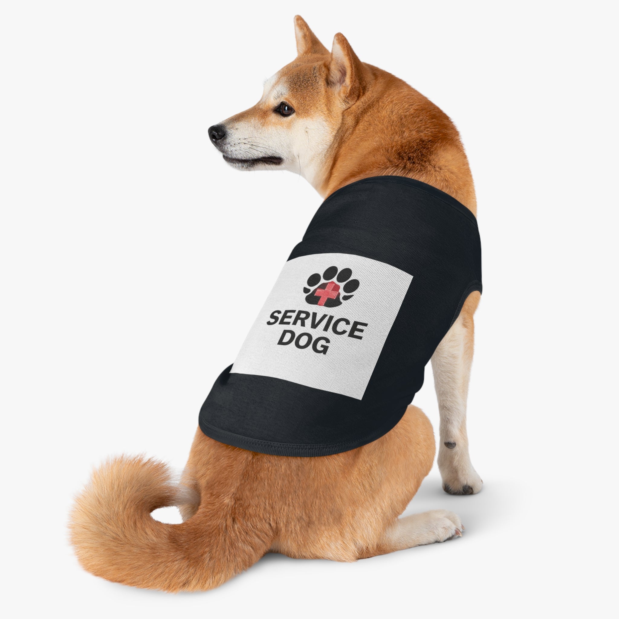 Service Dog Pet Tank Top — Black Paw Print with Red Cross Identification