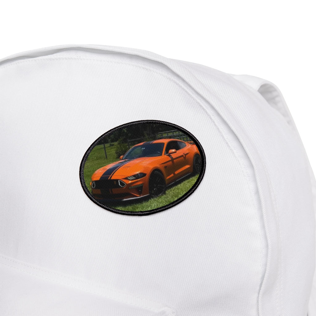 Orange Muscle Car Patch — Iron-On Oval Car Badge