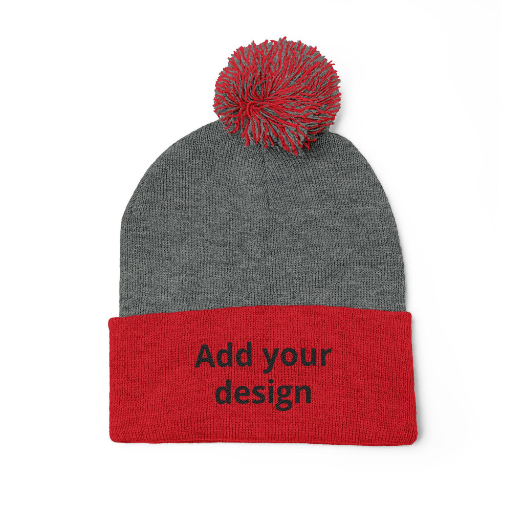 Embroidered Pom-Pom Knit Cap — Customizable Winter Beanie