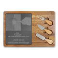 Engraved Acacia Charcuterie Board with Slate Inlay & 3-Piece Cheese Knife Set — Personalized Welcome Message