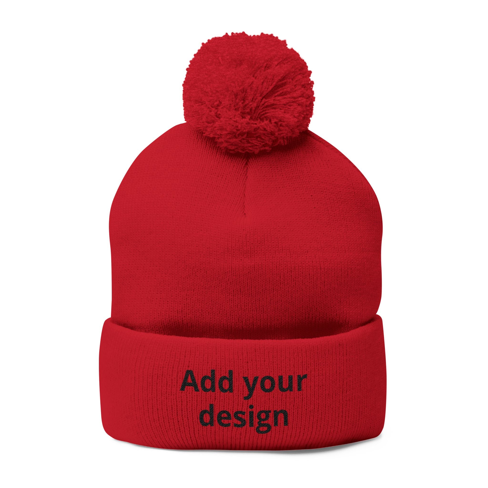 Embroidered Pom-Pom Knit Cap — Customizable Winter Beanie