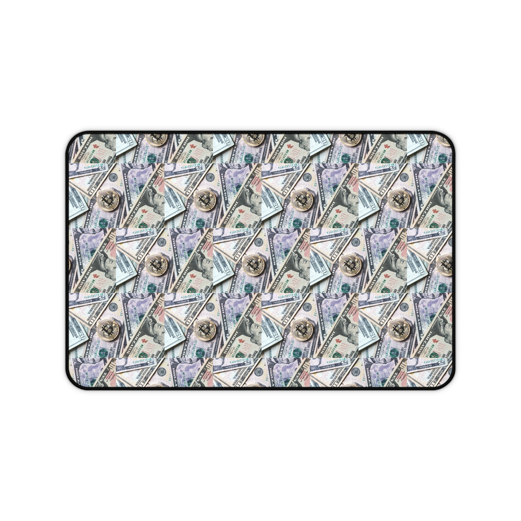 Money Pattern Desk Mat — Cash Collage Mouse Pad for Home Office, Finance & Wealth Vibe