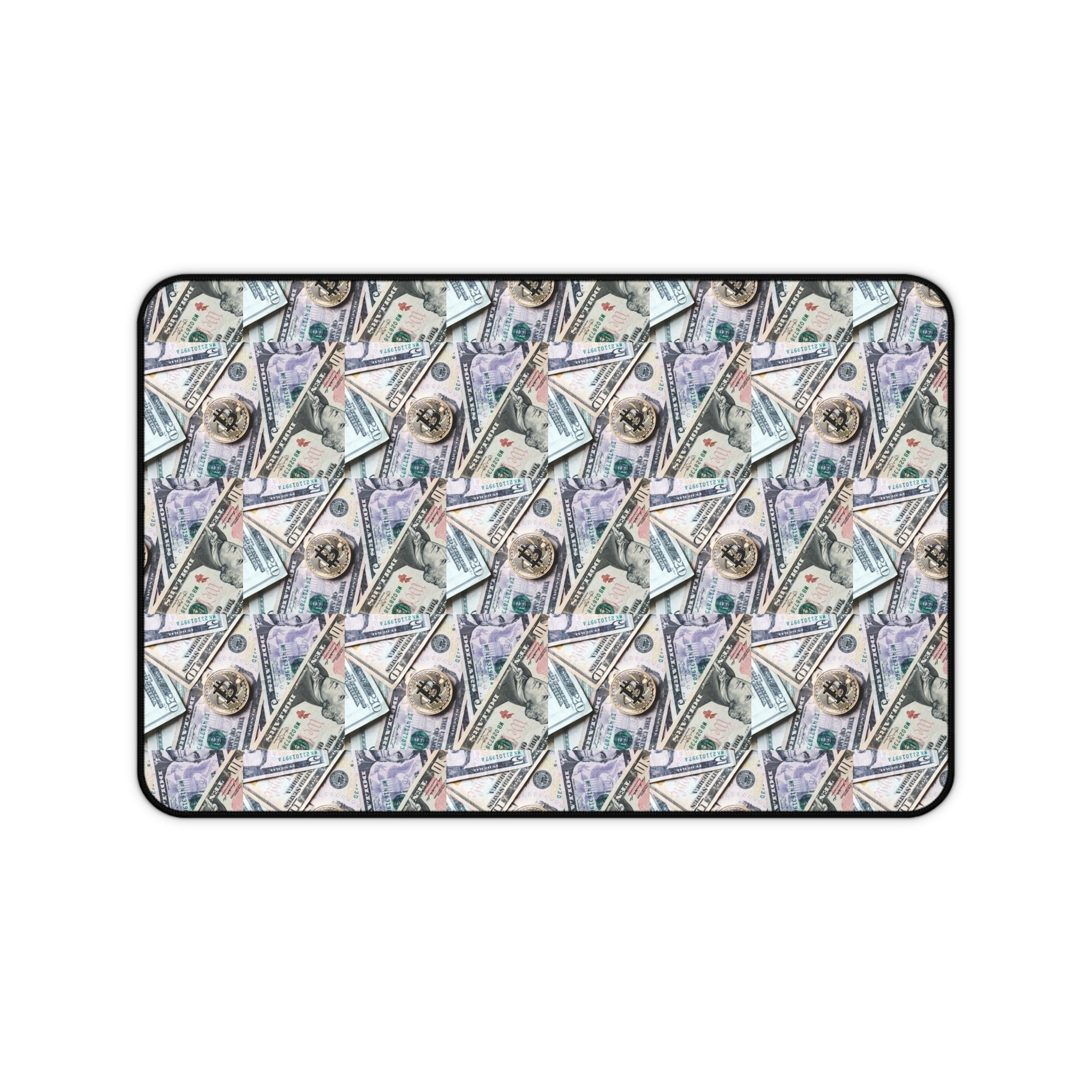 Money Pattern Desk Mat — Cash Collage Mouse Pad for Home Office, Finance & Wealth Vibe