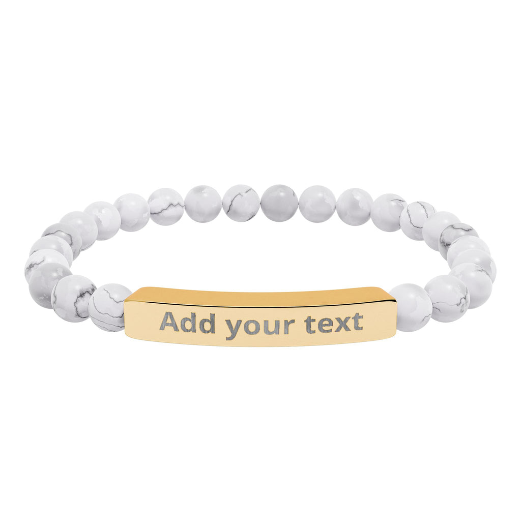 Engraved Natural Stone Stretch Bar Bracelet — Personalized Beaded Healing Jewelry — Birthday & Valentine's Day Gift for Him & Her