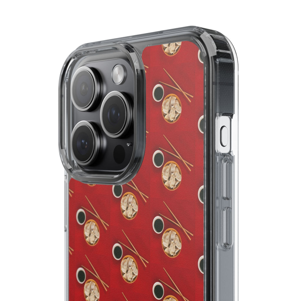 Clear Phone Case — Red Ramen Bowl Pattern with Chopsticks & Soy Sauce