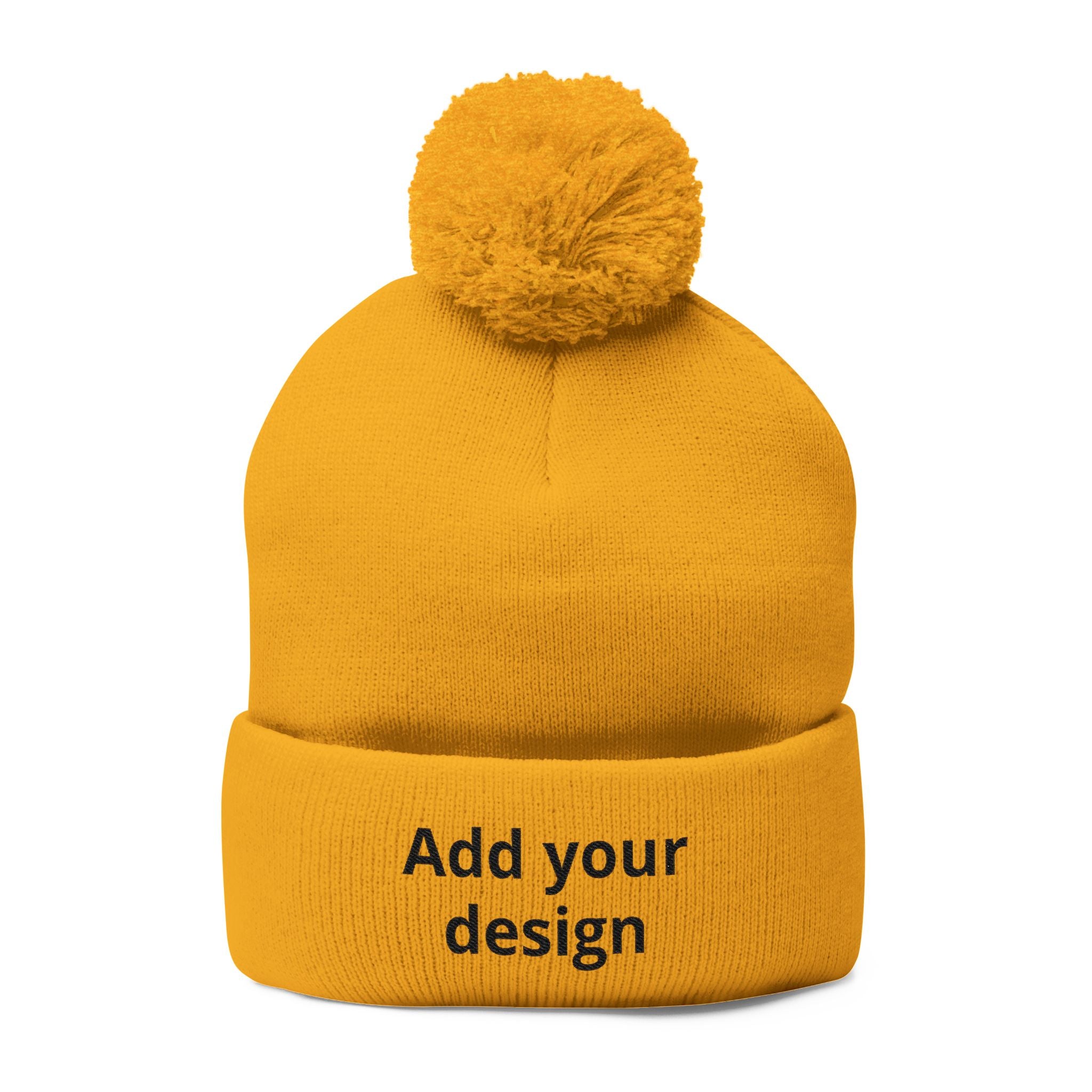 Embroidered Pom-Pom Knit Cap — Customizable Winter Beanie