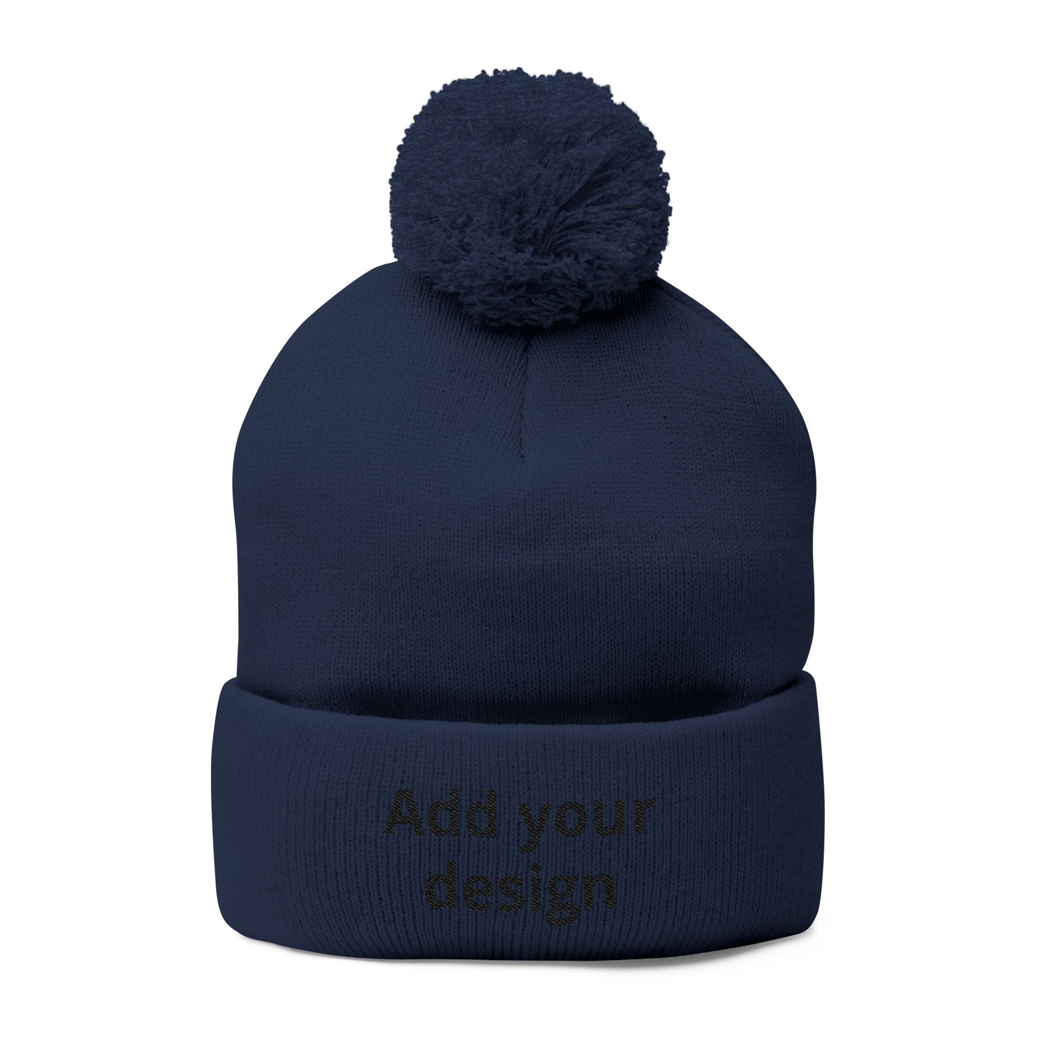 Embroidered Pom-Pom Knit Cap — Customizable Winter Beanie