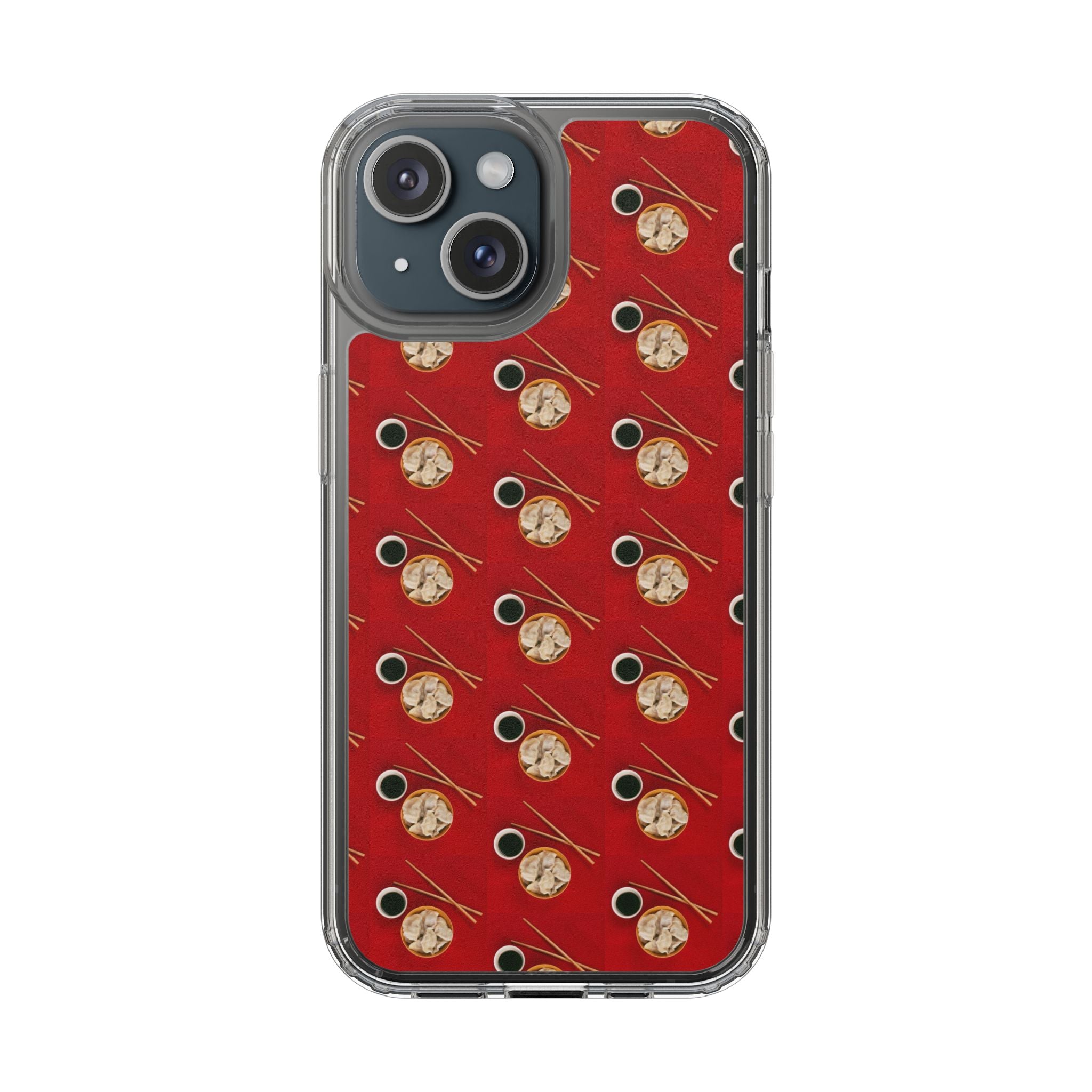Clear Phone Case — Red Ramen Bowl Pattern with Chopsticks & Soy Sauce