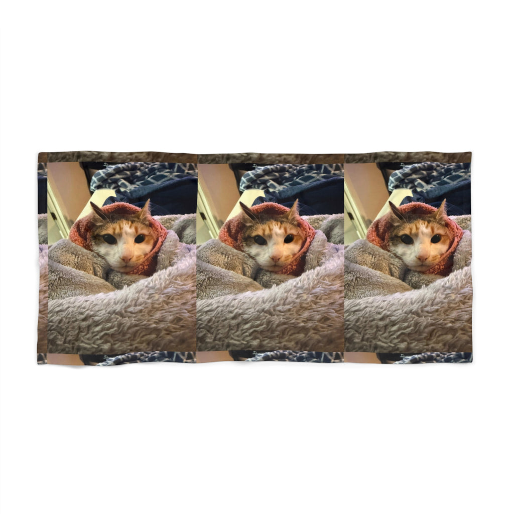 Personalized Cat Photo Beach Towel — Cozy Kitten Wrapped in Blanket