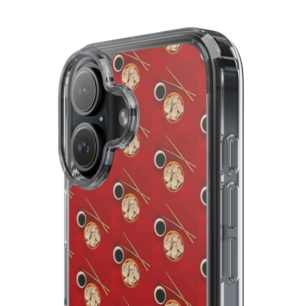 Clear Phone Case — Red Ramen Bowl Pattern with Chopsticks & Soy Sauce