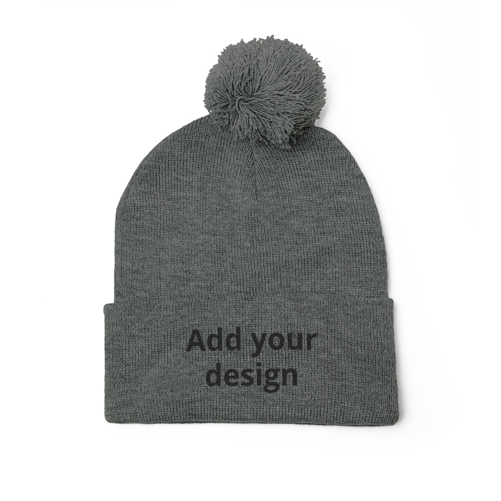 Embroidered Pom-Pom Knit Cap — Customizable Winter Beanie