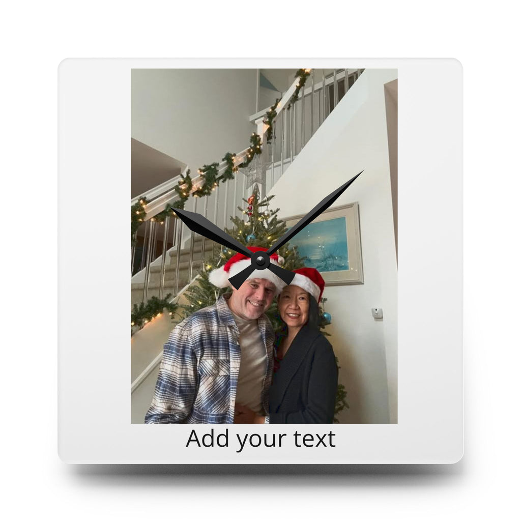 Personalized Photo Acrylic Wall Clock — Custom Christmas Photo Clock with 'Add your text'