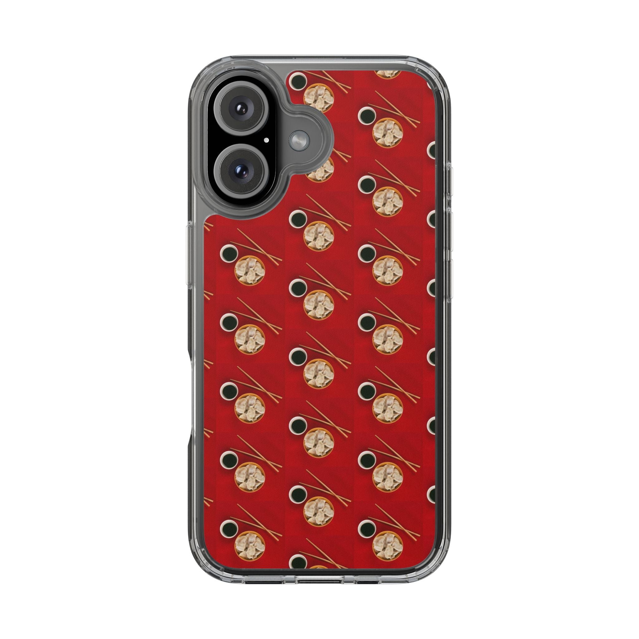 Clear Phone Case — Red Ramen Bowl Pattern with Chopsticks & Soy Sauce