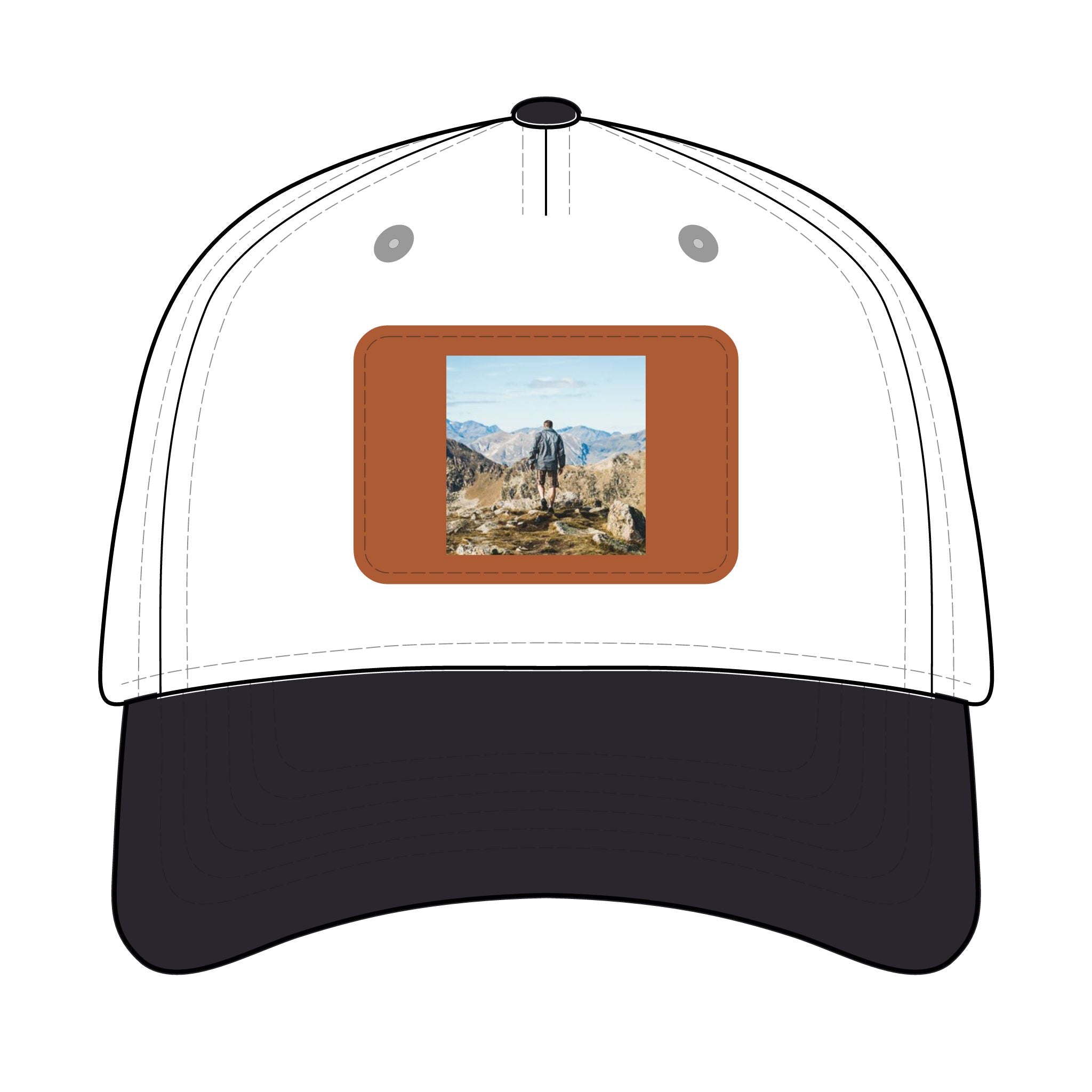 Outdoor Leather Patch Baseball Cap — Mountain Hiker Scene