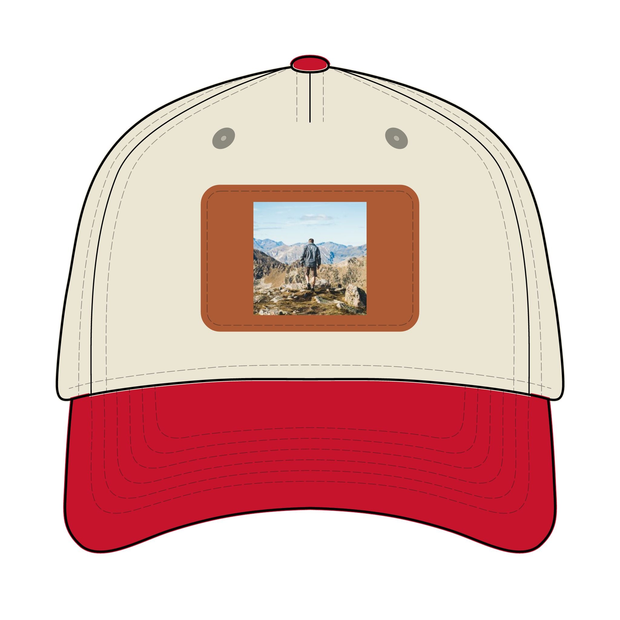 Outdoor Leather Patch Baseball Cap — Mountain Hiker Scene