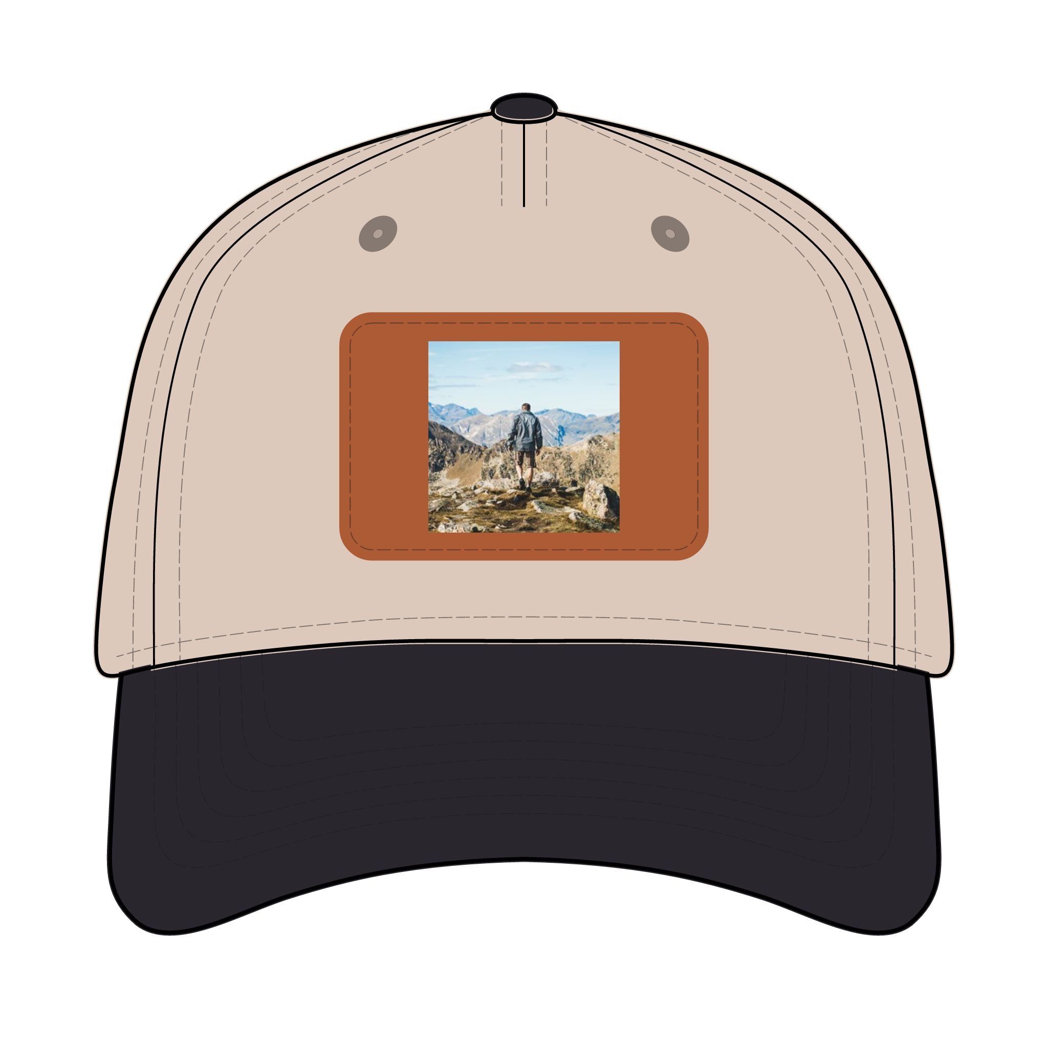 Outdoor Leather Patch Baseball Cap — Mountain Hiker Scene