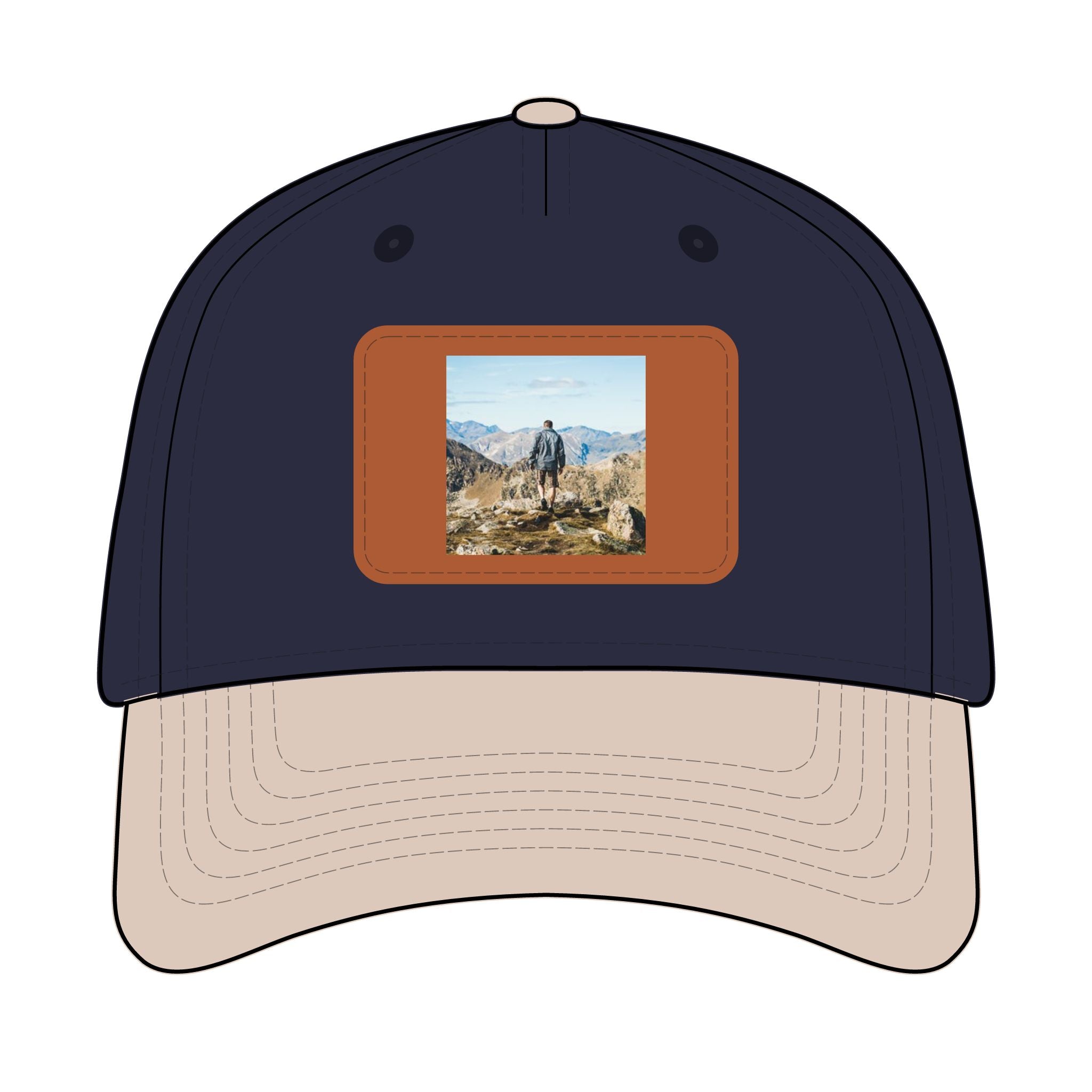 Outdoor Leather Patch Baseball Cap — Mountain Hiker Scene