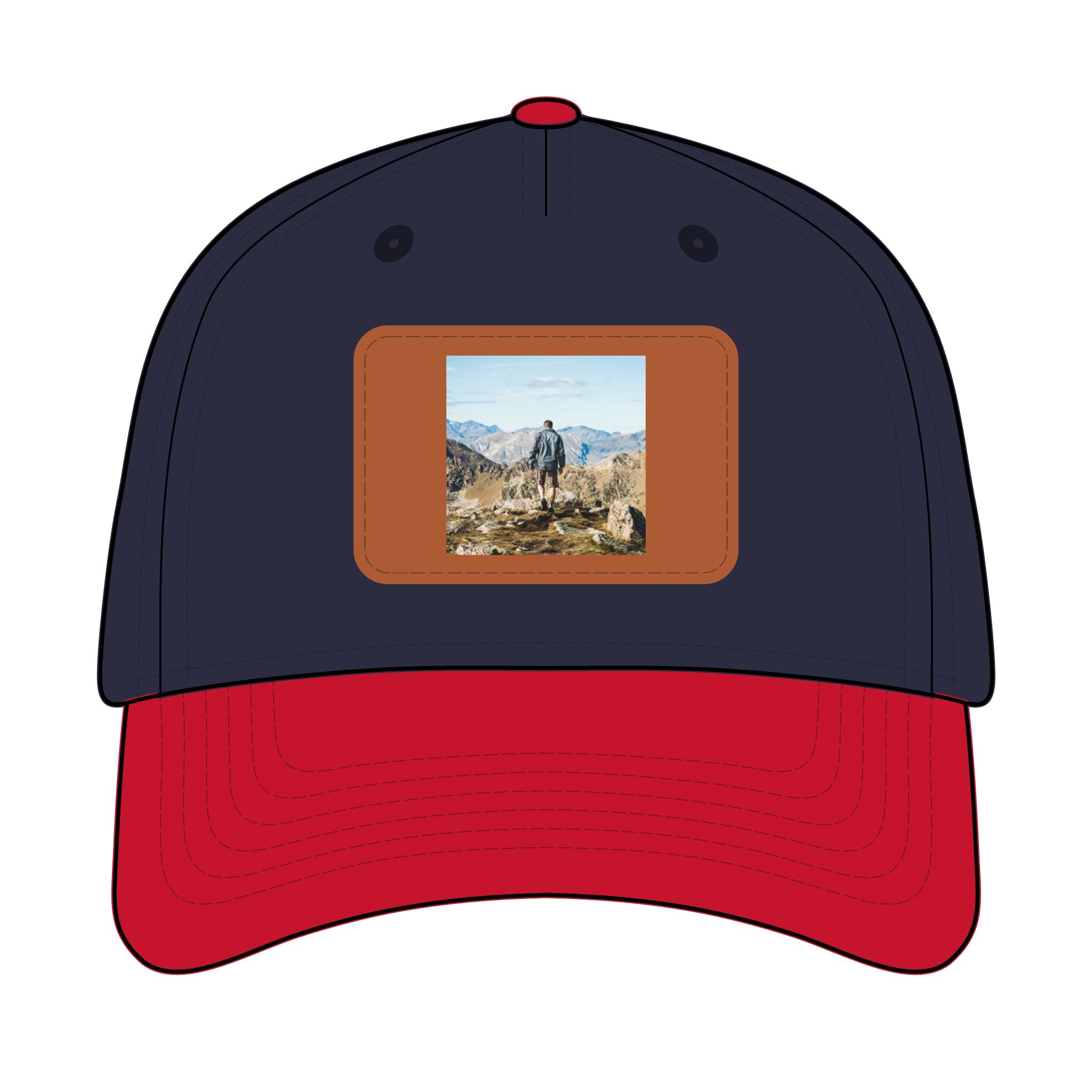 Outdoor Leather Patch Baseball Cap — Mountain Hiker Scene