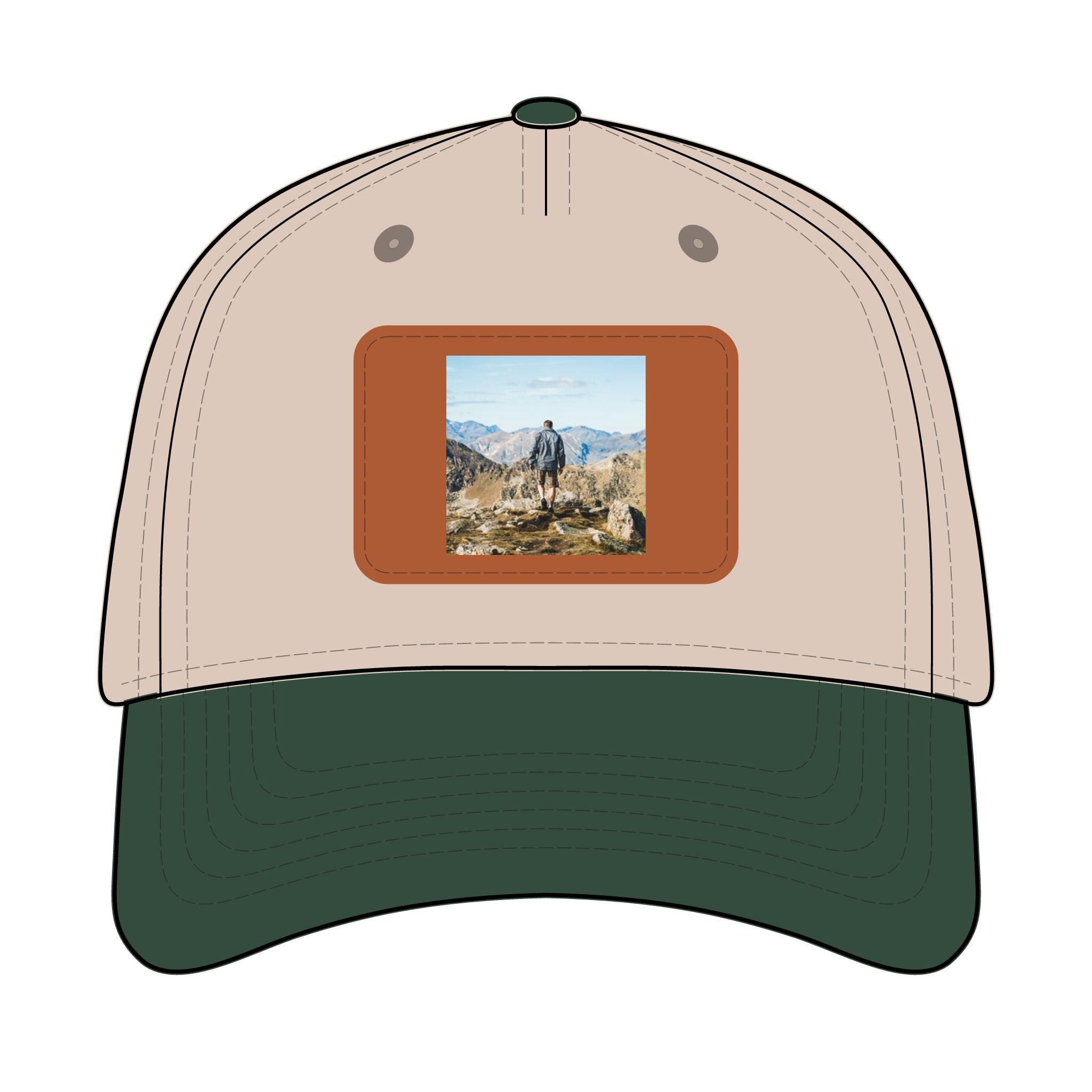 Outdoor Leather Patch Baseball Cap — Mountain Hiker Scene