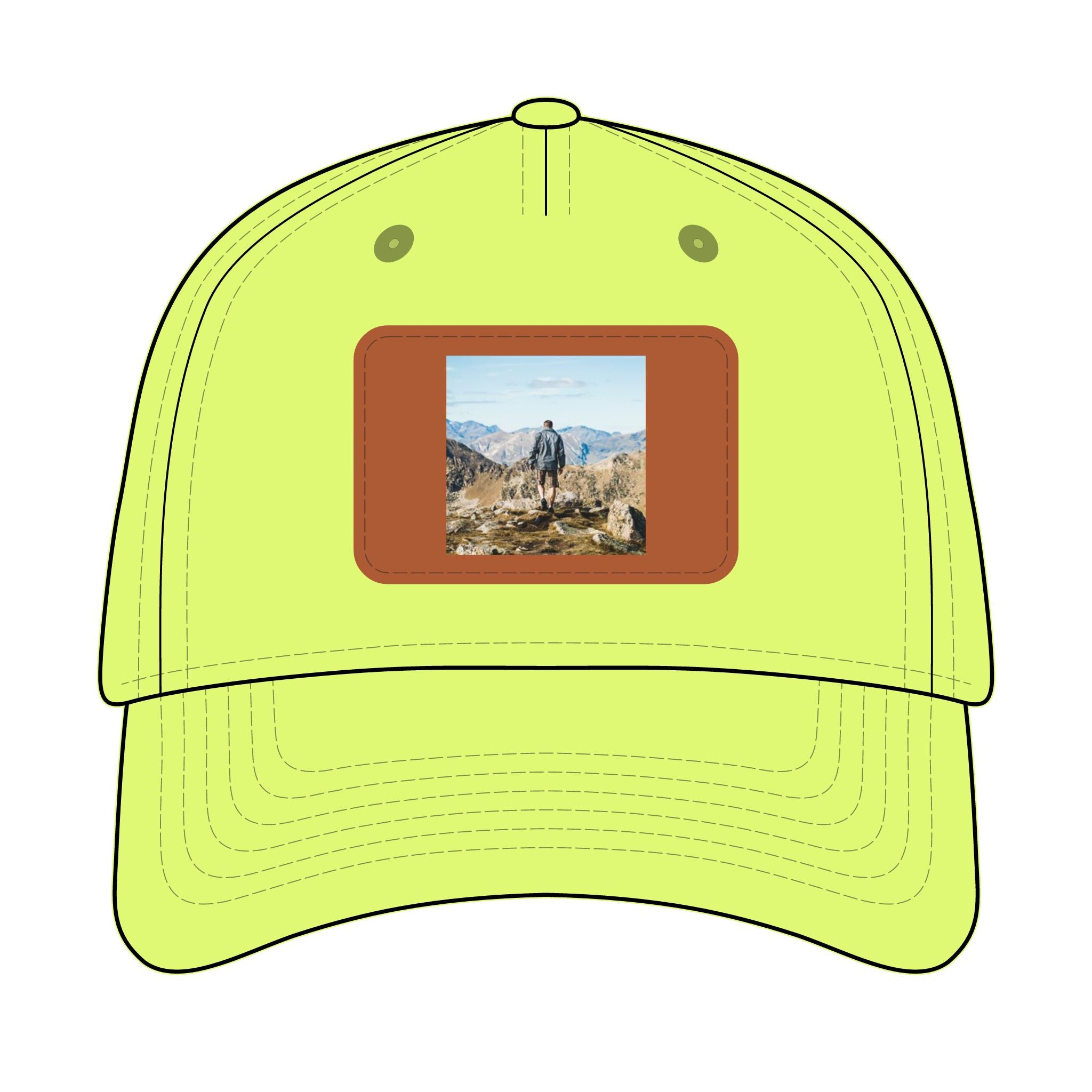 Outdoor Leather Patch Baseball Cap — Mountain Hiker Scene