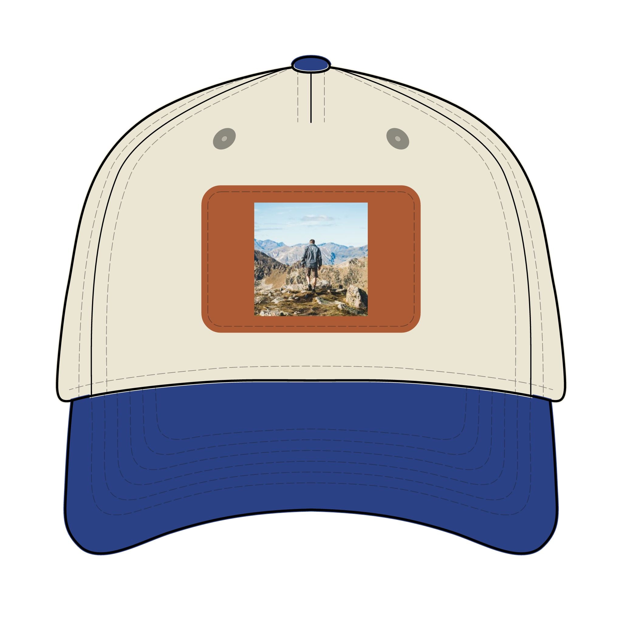 Outdoor Leather Patch Baseball Cap — Mountain Hiker Scene