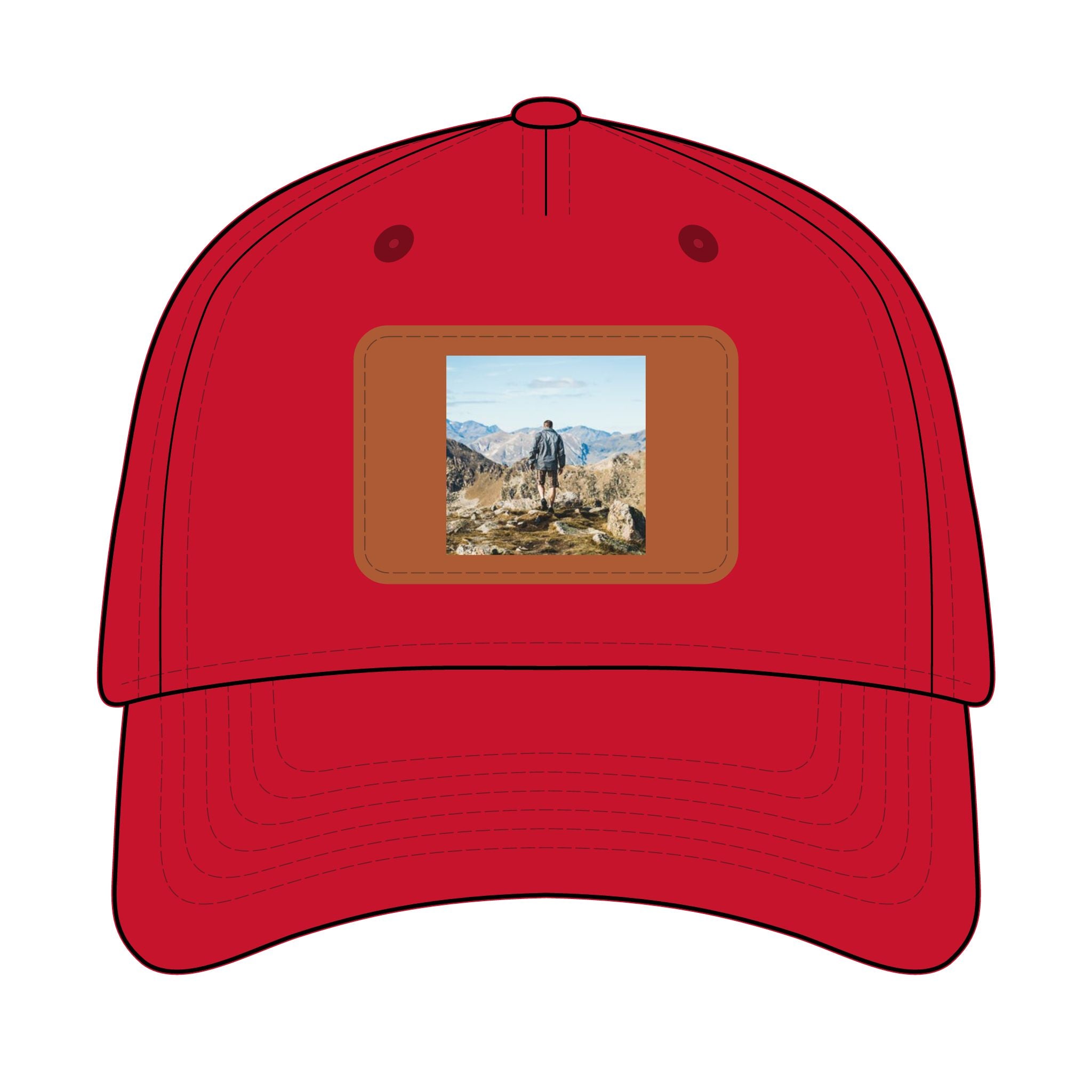 Outdoor Leather Patch Baseball Cap — Mountain Hiker Scene