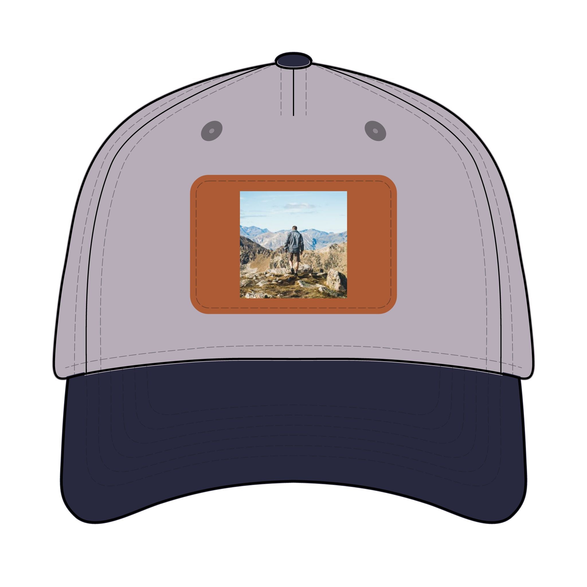 Outdoor Leather Patch Baseball Cap — Mountain Hiker Scene