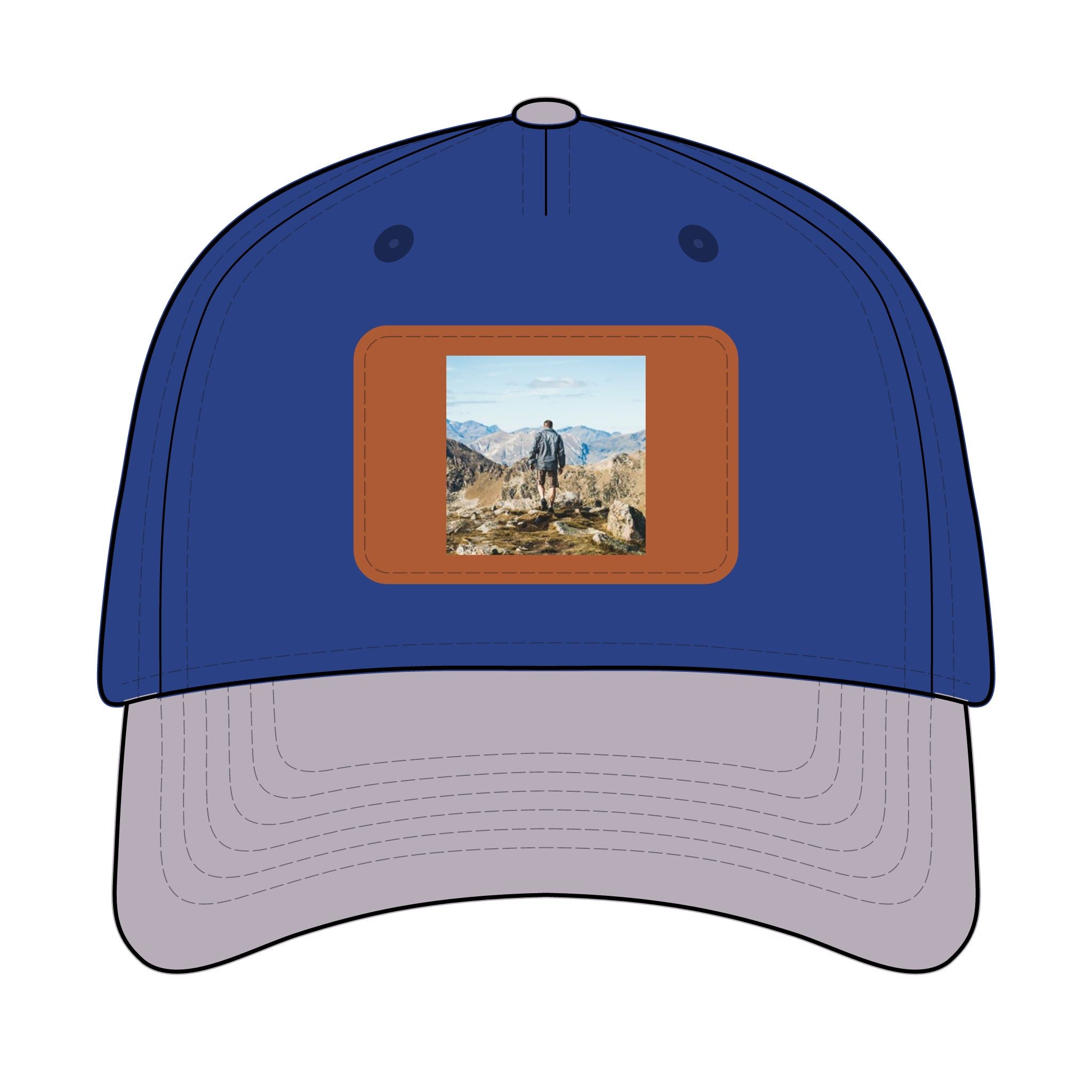 Outdoor Leather Patch Baseball Cap — Mountain Hiker Scene