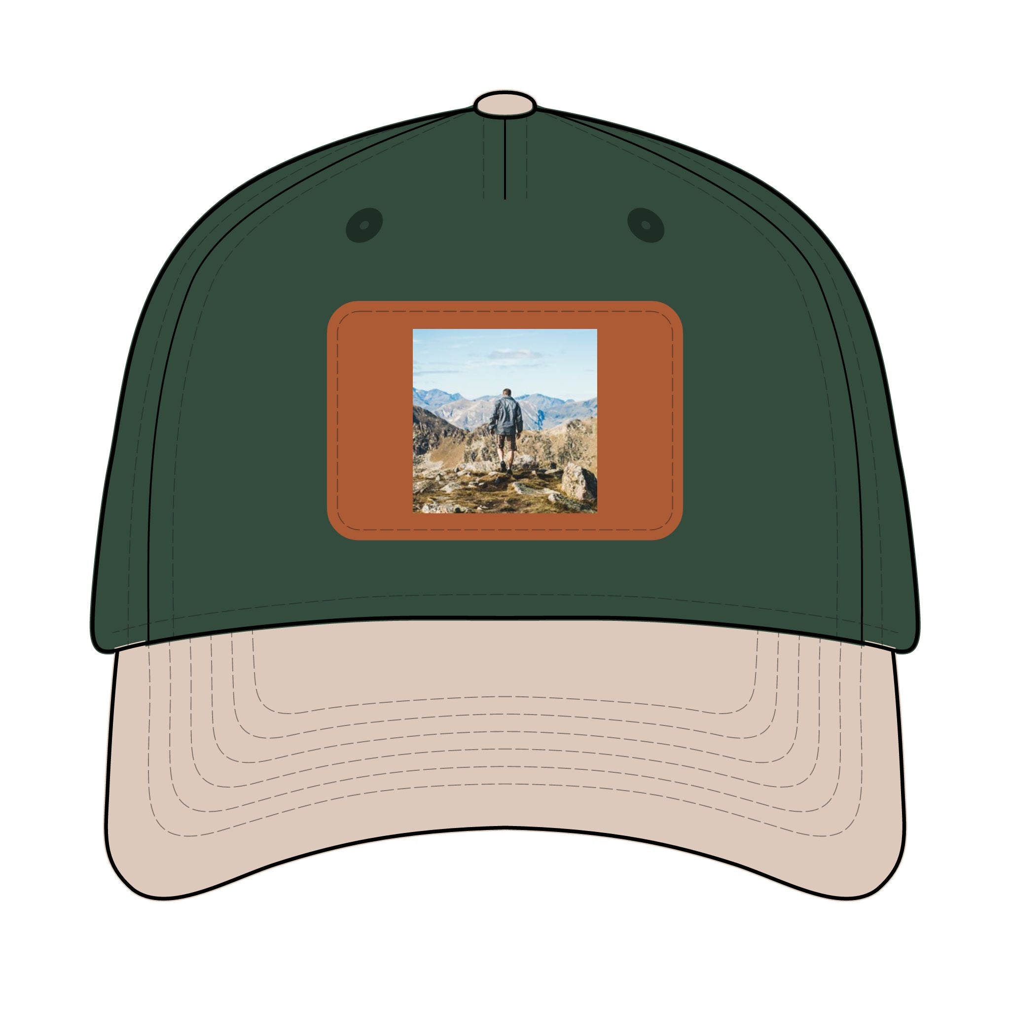 Outdoor Leather Patch Baseball Cap — Mountain Hiker Scene