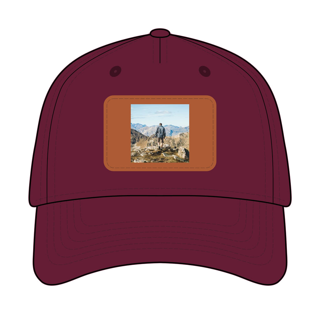 Outdoor Leather Patch Baseball Cap — Mountain Hiker Scene