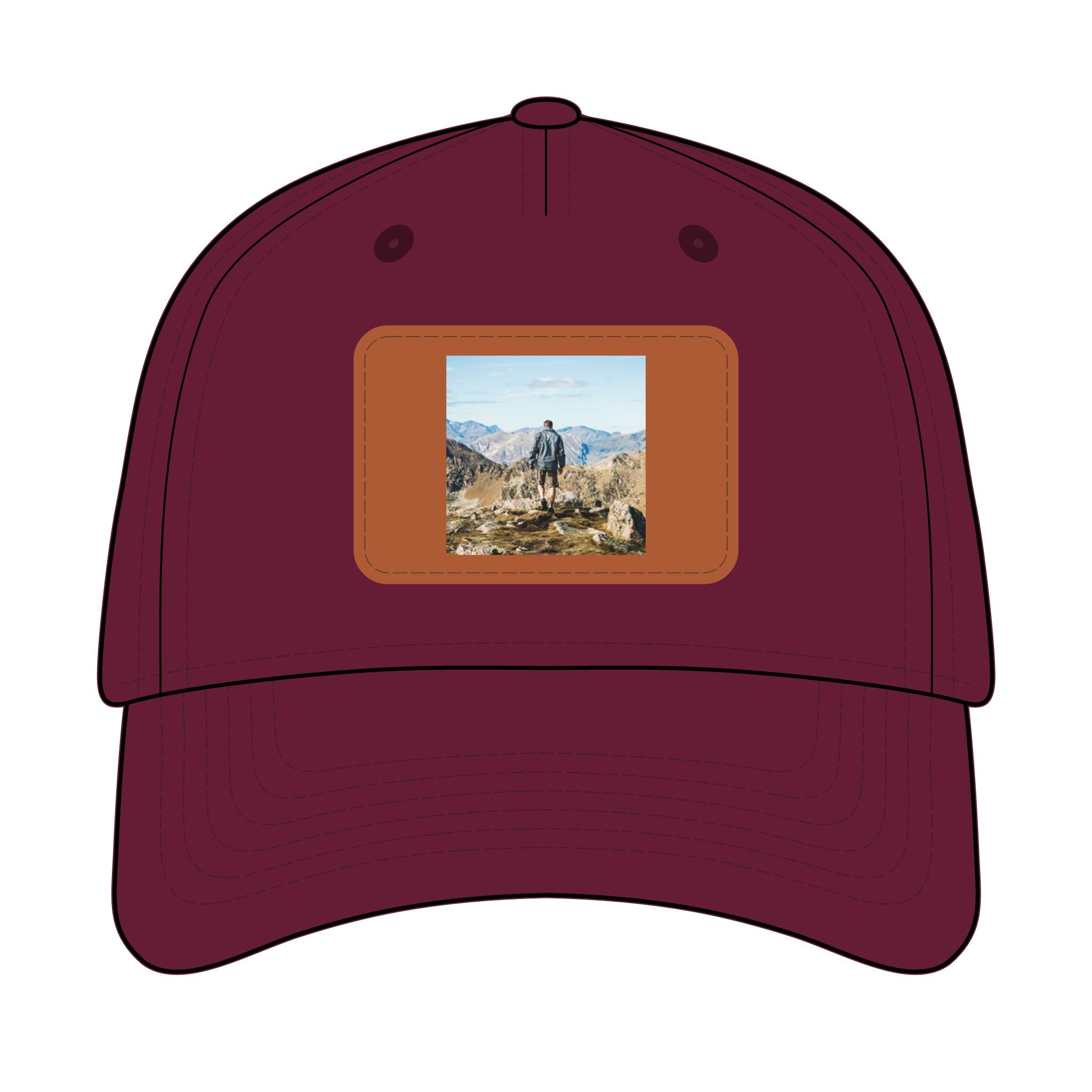 Outdoor Leather Patch Baseball Cap — Mountain Hiker Scene