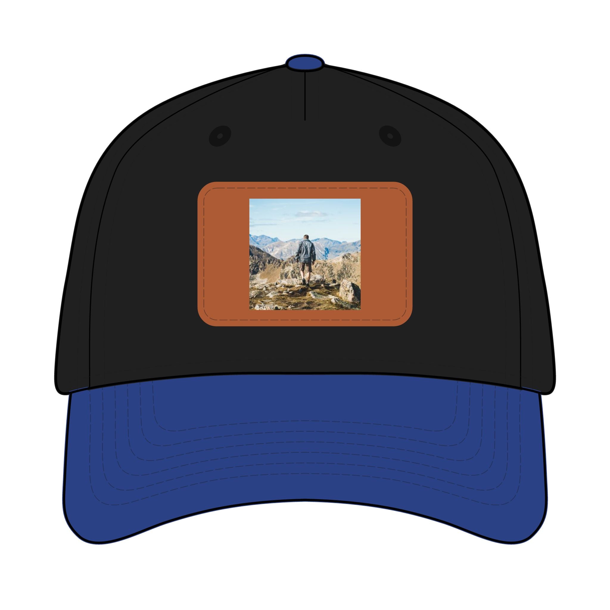 Outdoor Leather Patch Baseball Cap — Mountain Hiker Scene
