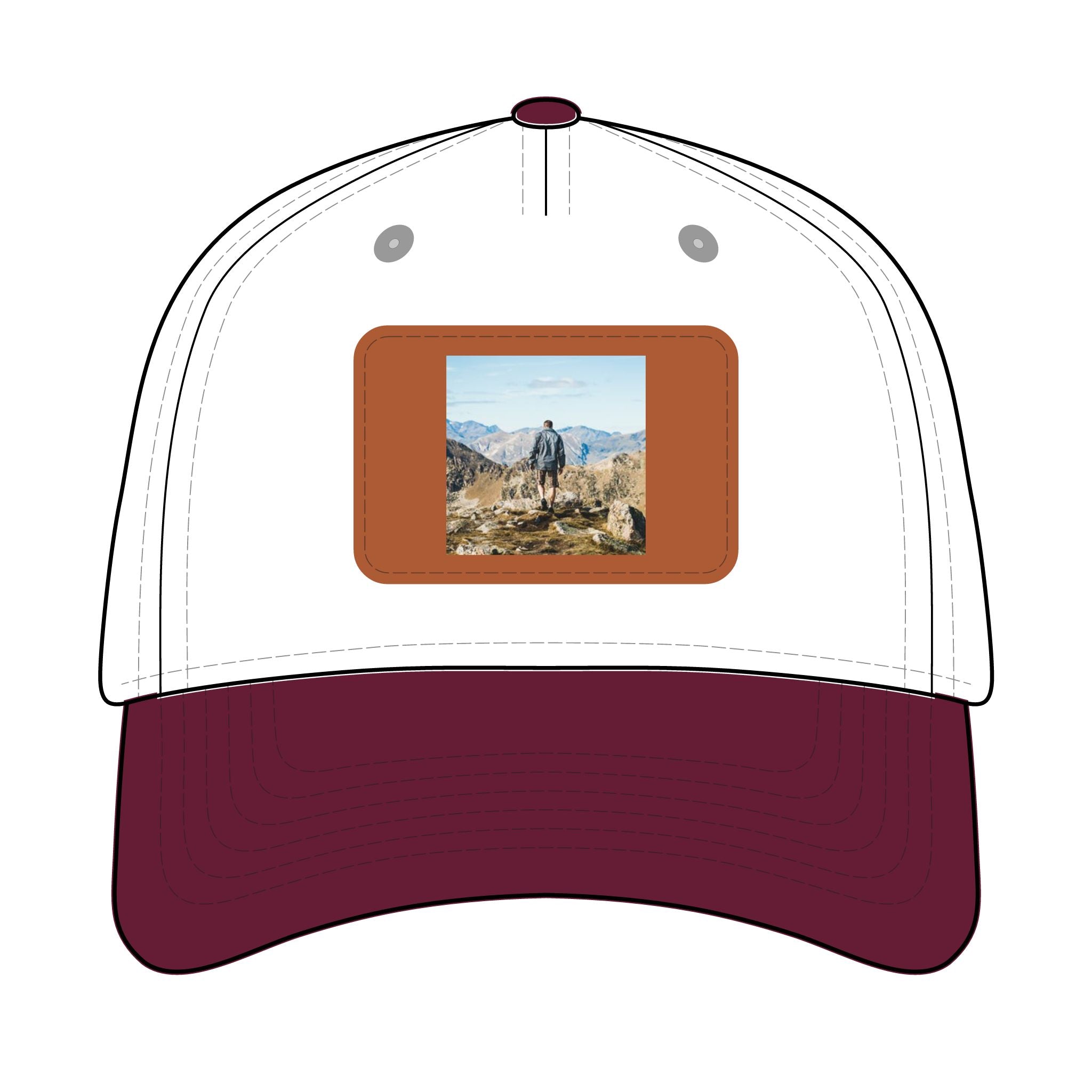 Outdoor Leather Patch Baseball Cap — Mountain Hiker Scene