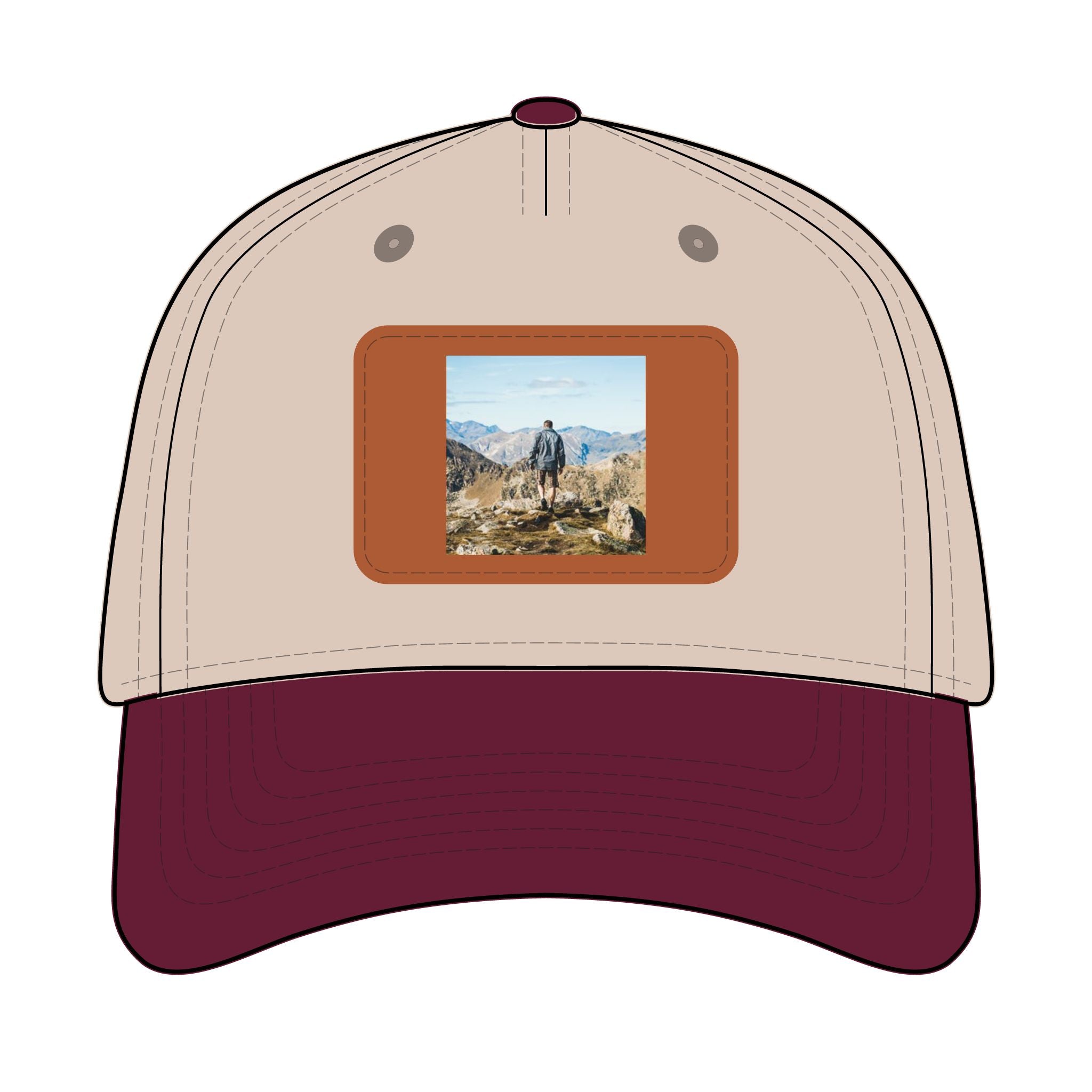 Outdoor Leather Patch Baseball Cap — Mountain Hiker Scene