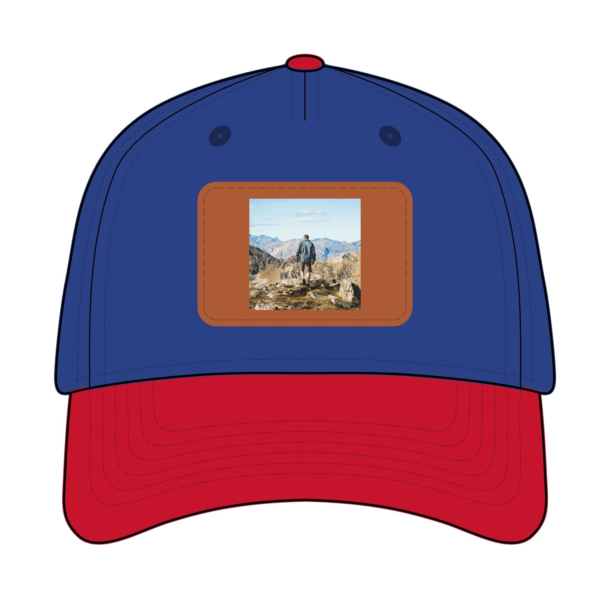 Outdoor Leather Patch Baseball Cap — Mountain Hiker Scene