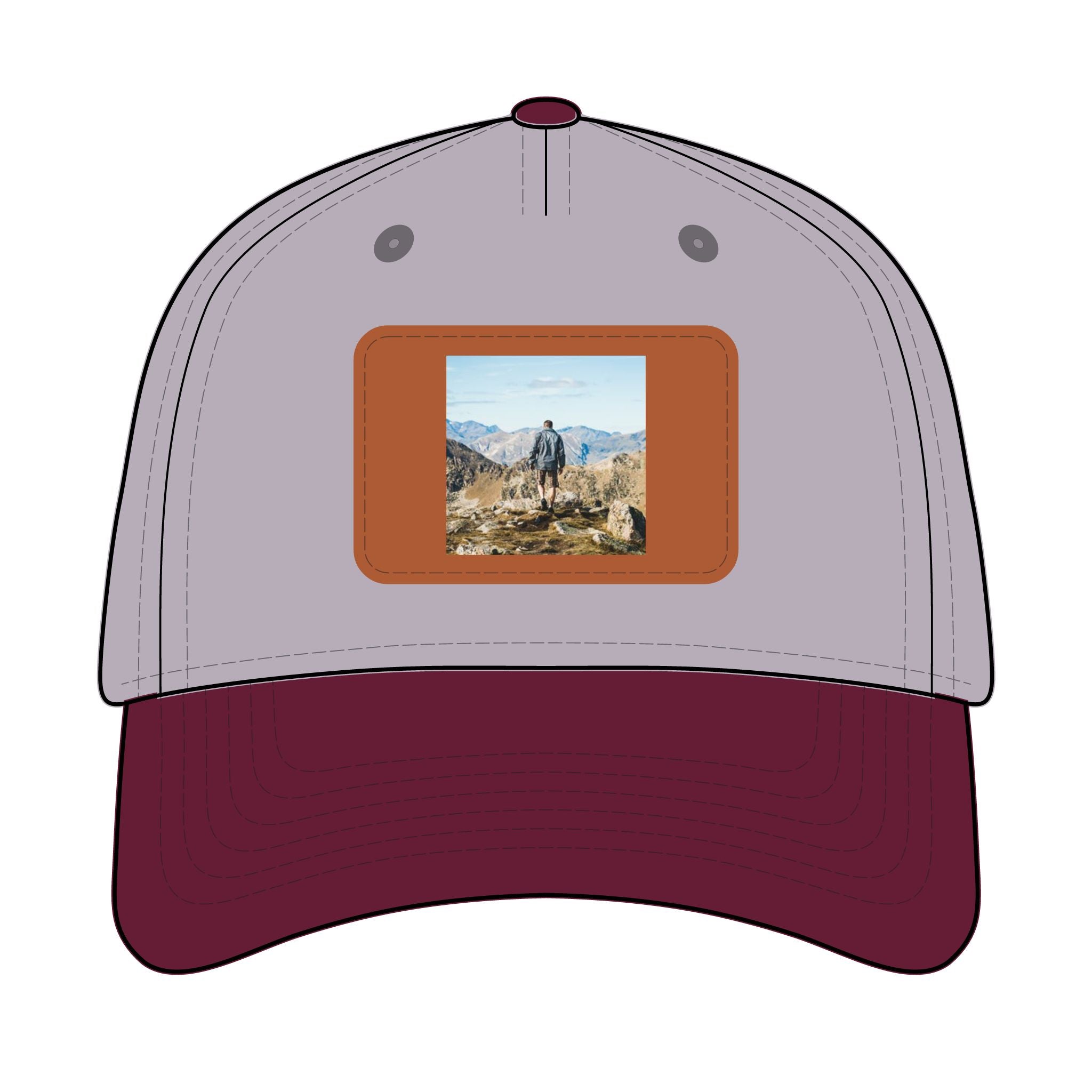 Outdoor Leather Patch Baseball Cap — Mountain Hiker Scene