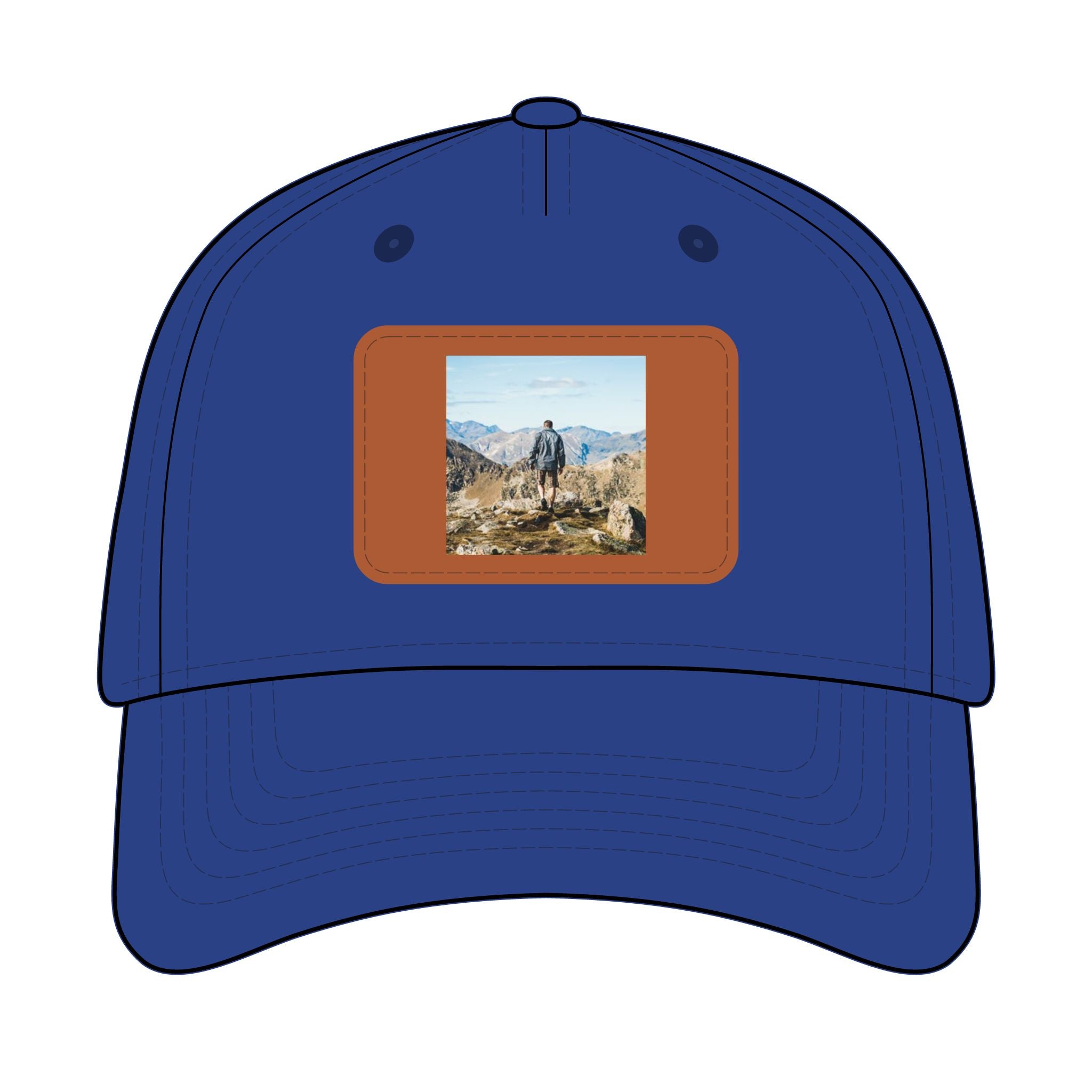 Outdoor Leather Patch Baseball Cap — Mountain Hiker Scene