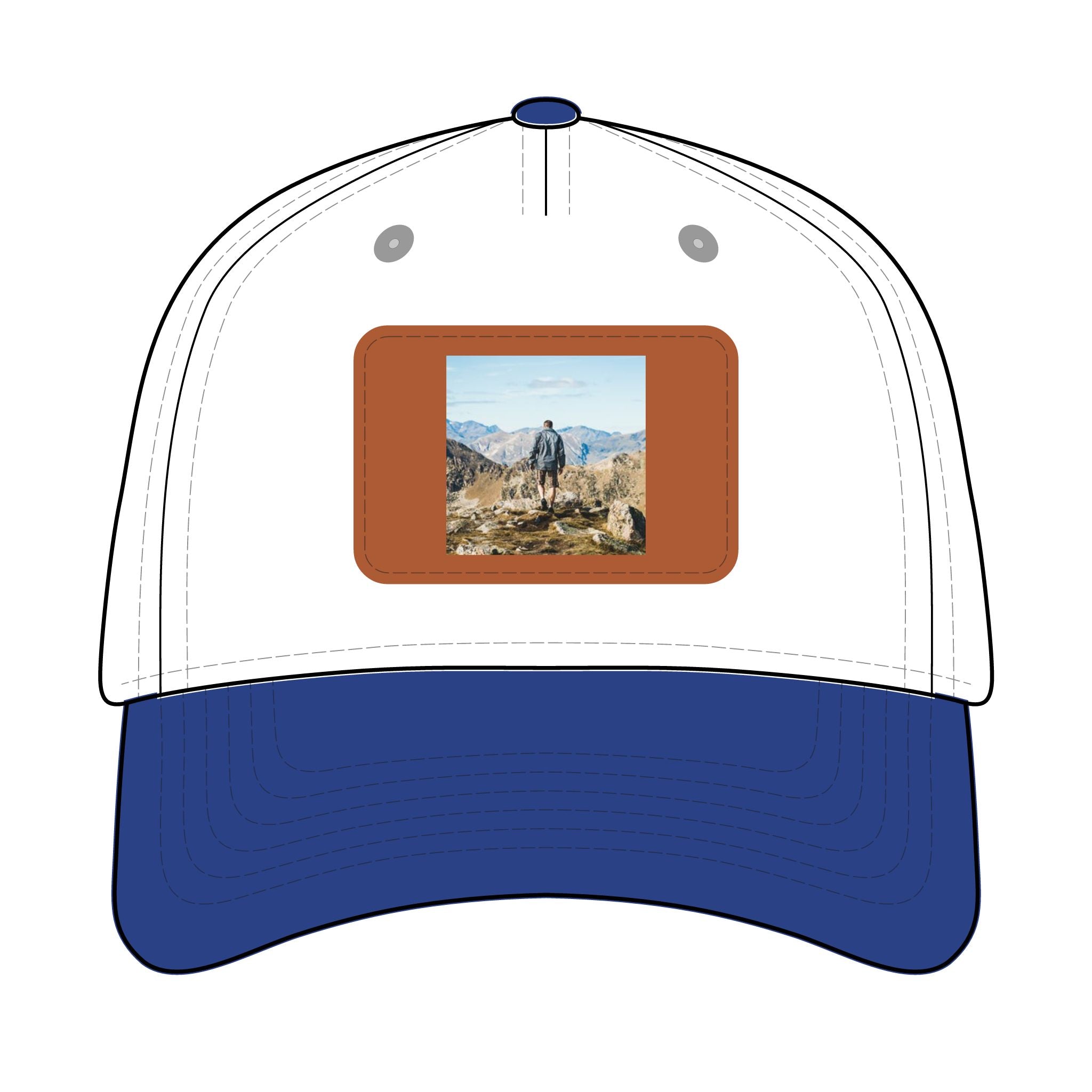 Outdoor Leather Patch Baseball Cap — Mountain Hiker Scene
