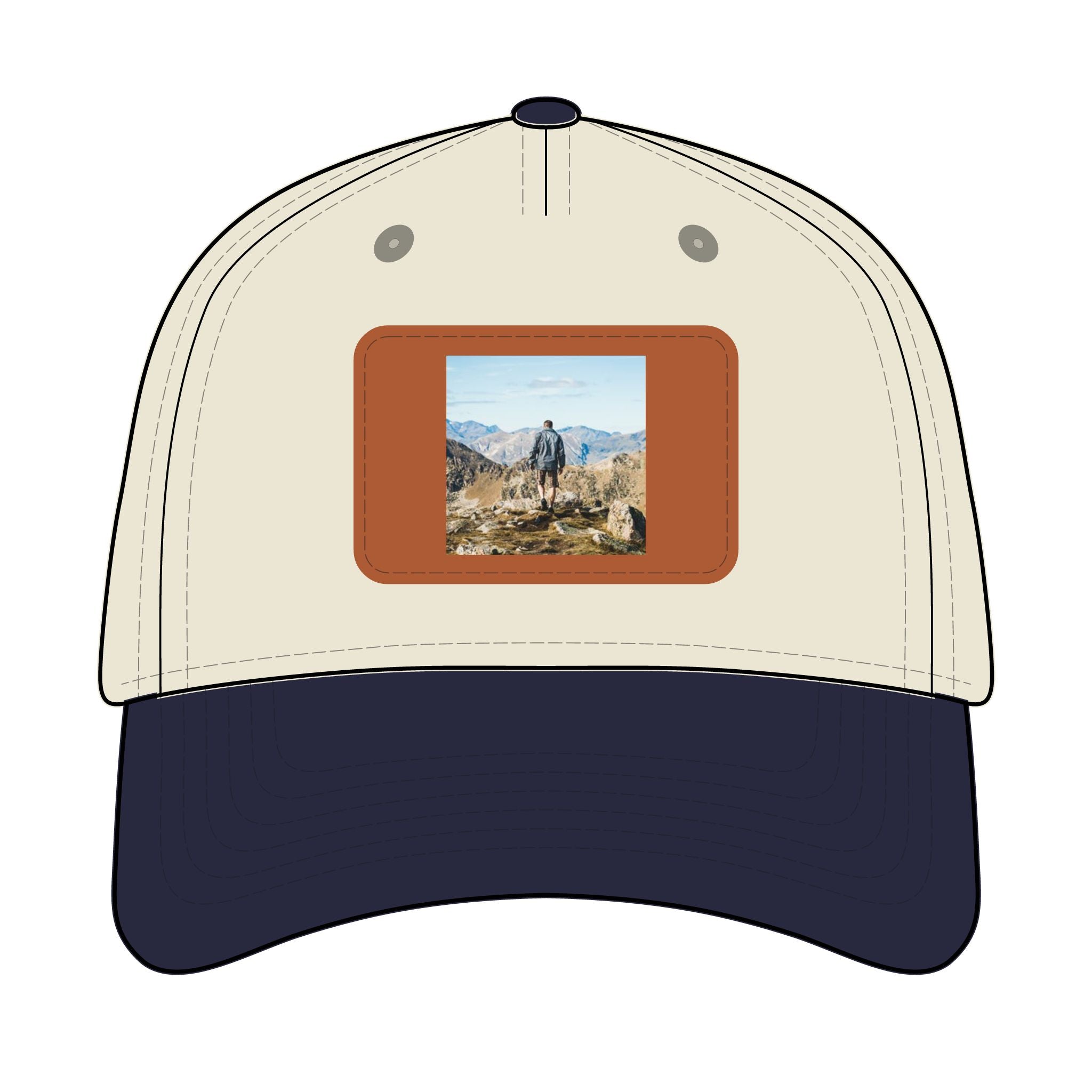 Outdoor Leather Patch Baseball Cap — Mountain Hiker Scene