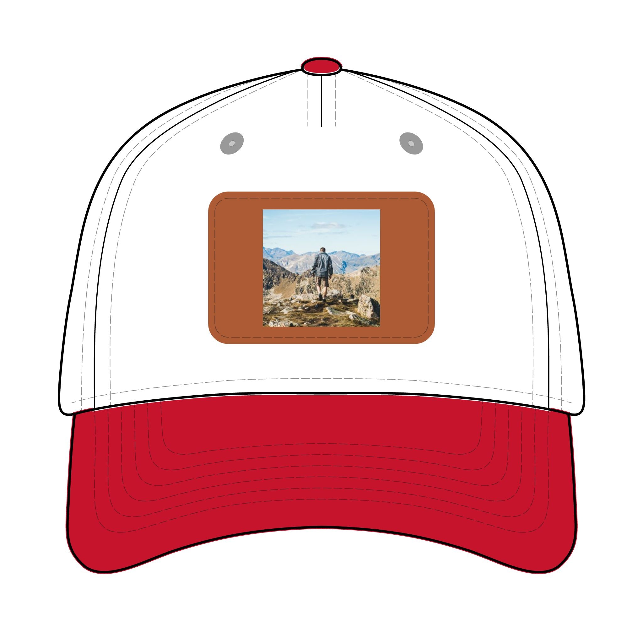 Outdoor Leather Patch Baseball Cap — Mountain Hiker Scene