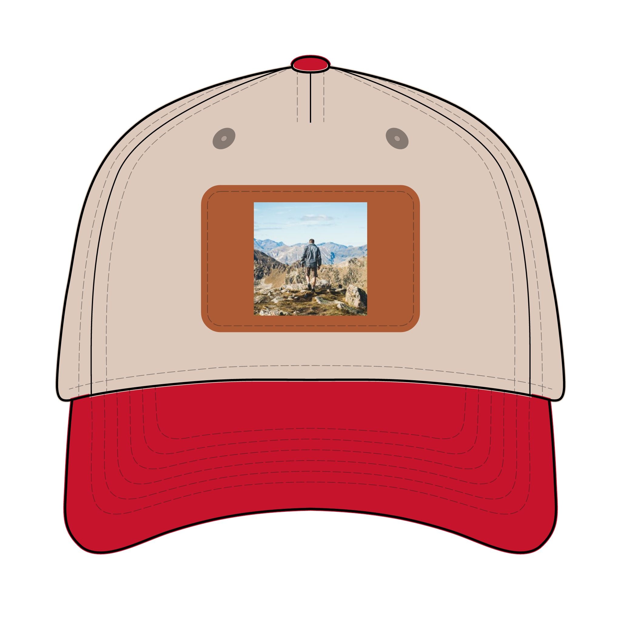 Outdoor Leather Patch Baseball Cap — Mountain Hiker Scene