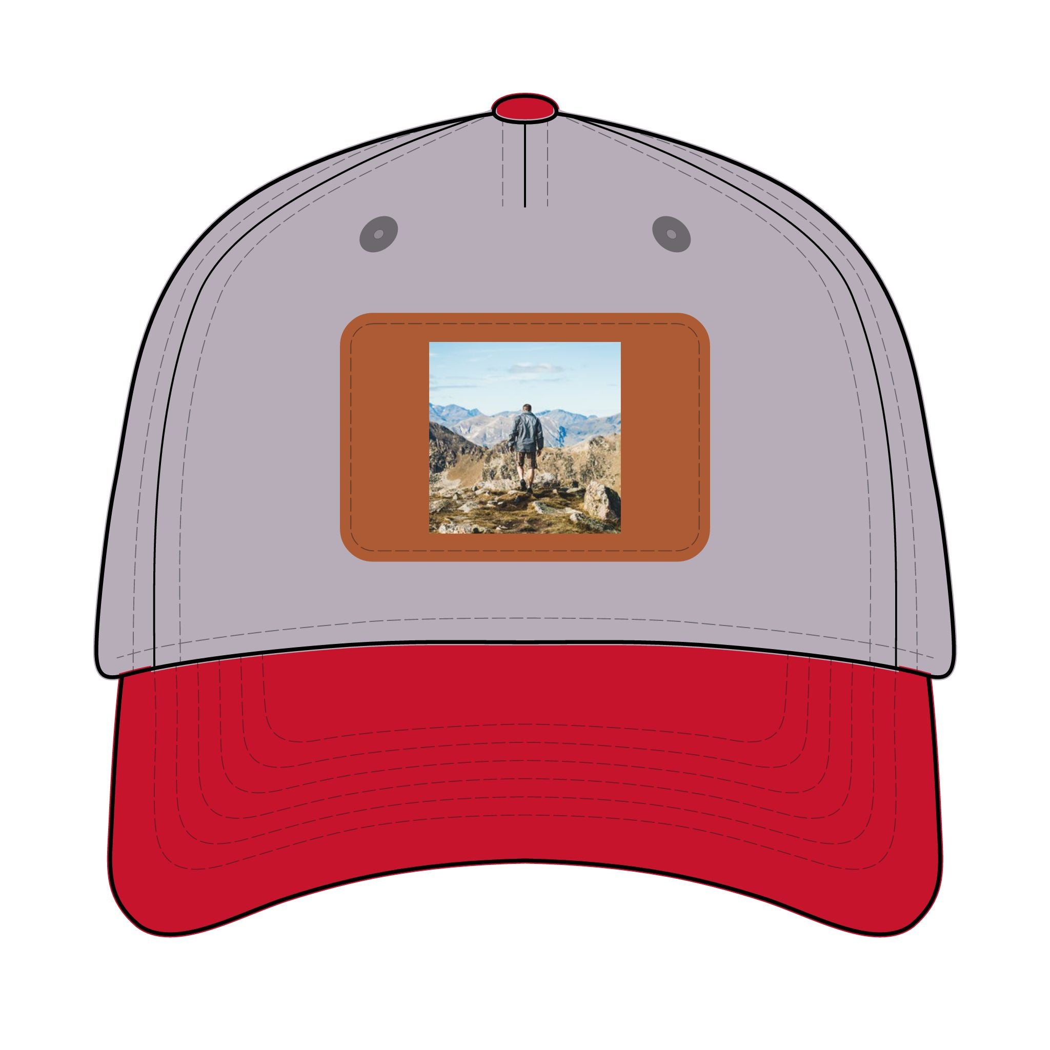 Outdoor Leather Patch Baseball Cap — Mountain Hiker Scene