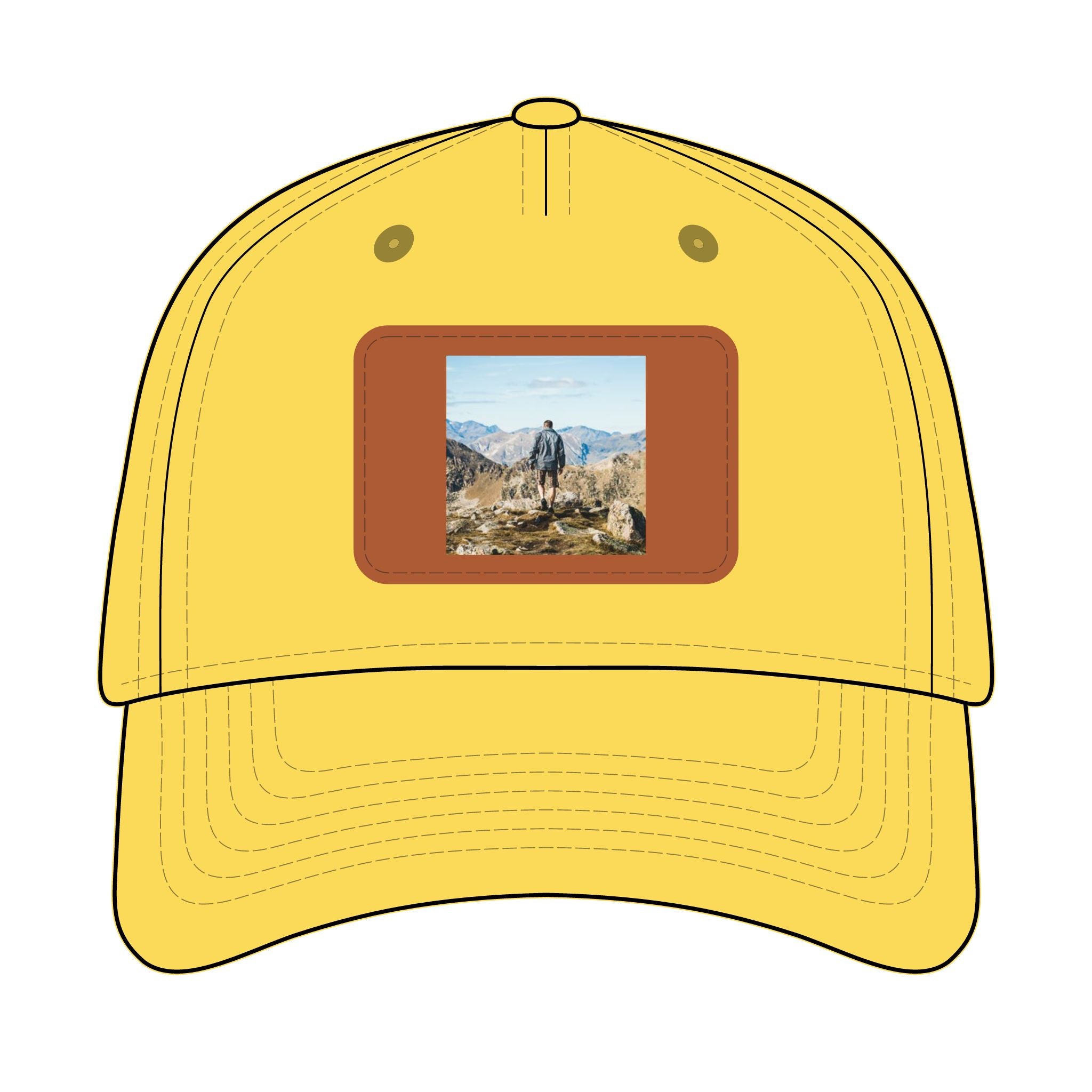 Outdoor Leather Patch Baseball Cap — Mountain Hiker Scene