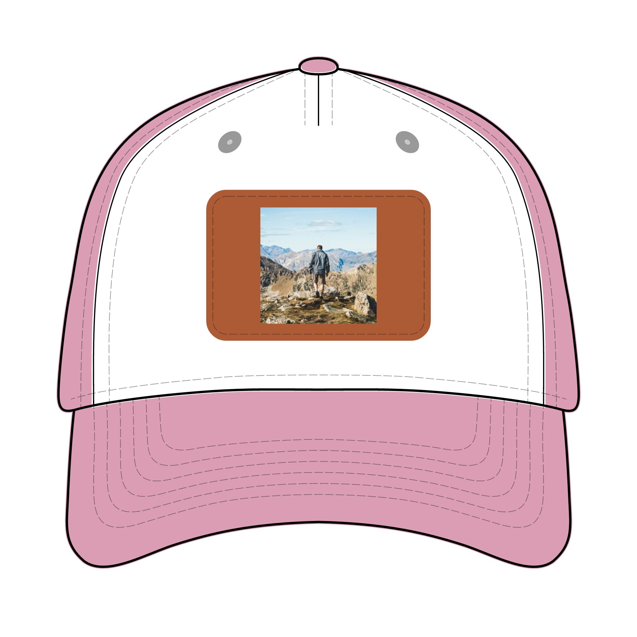 Outdoor Leather Patch Baseball Cap — Mountain Hiker Scene