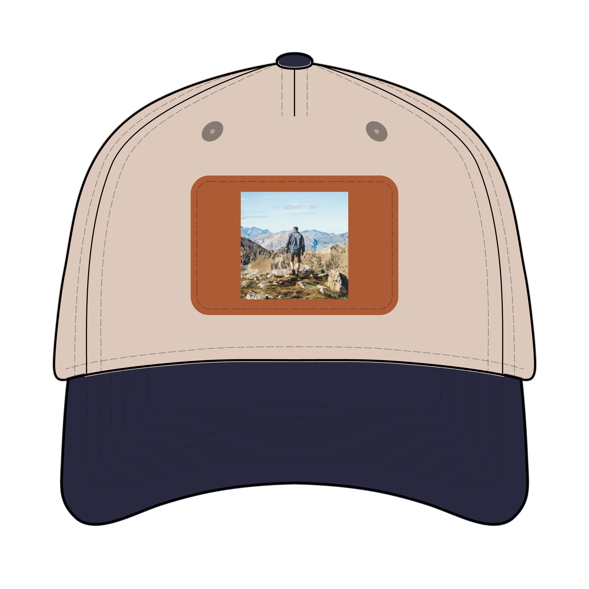 Outdoor Leather Patch Baseball Cap — Mountain Hiker Scene