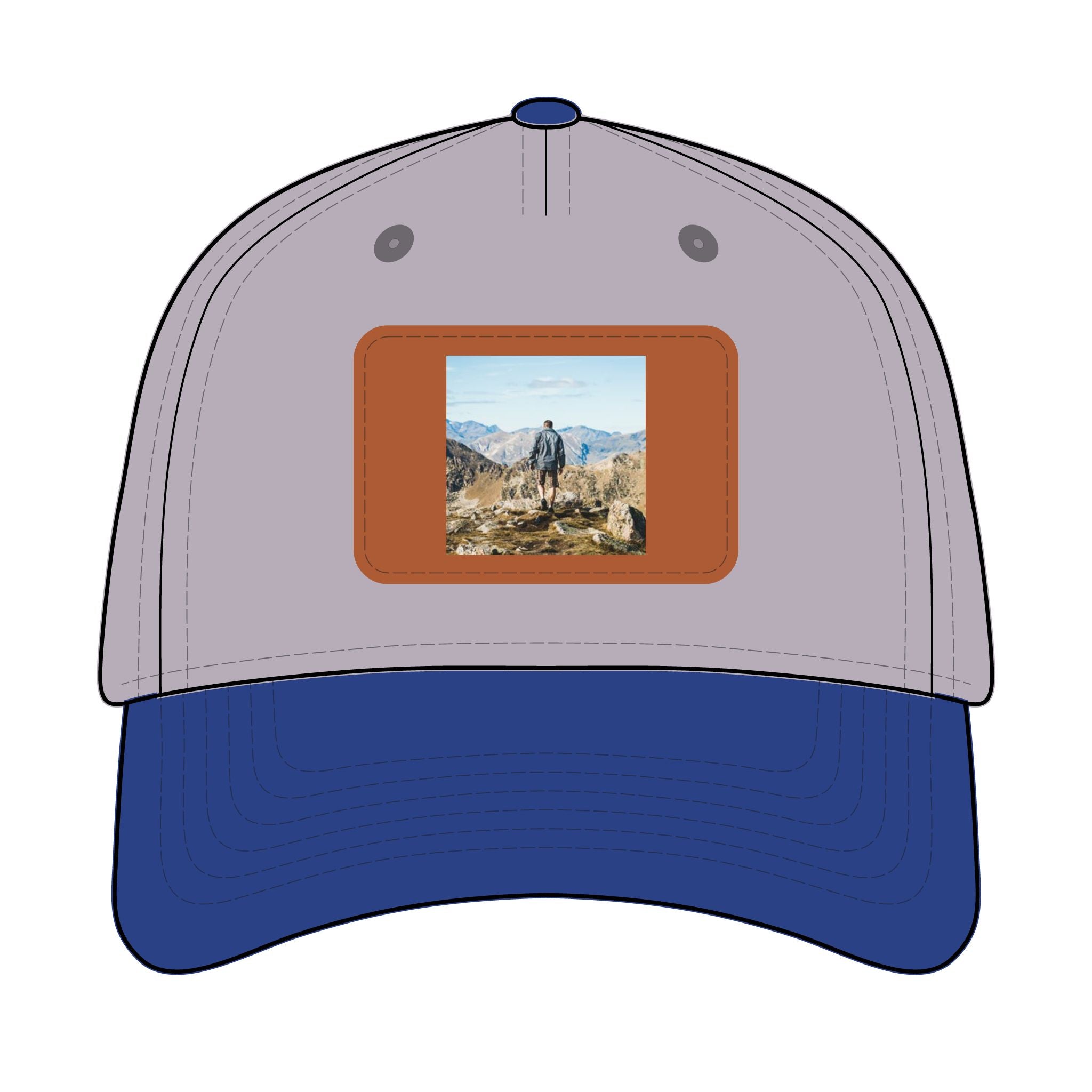 Outdoor Leather Patch Baseball Cap — Mountain Hiker Scene