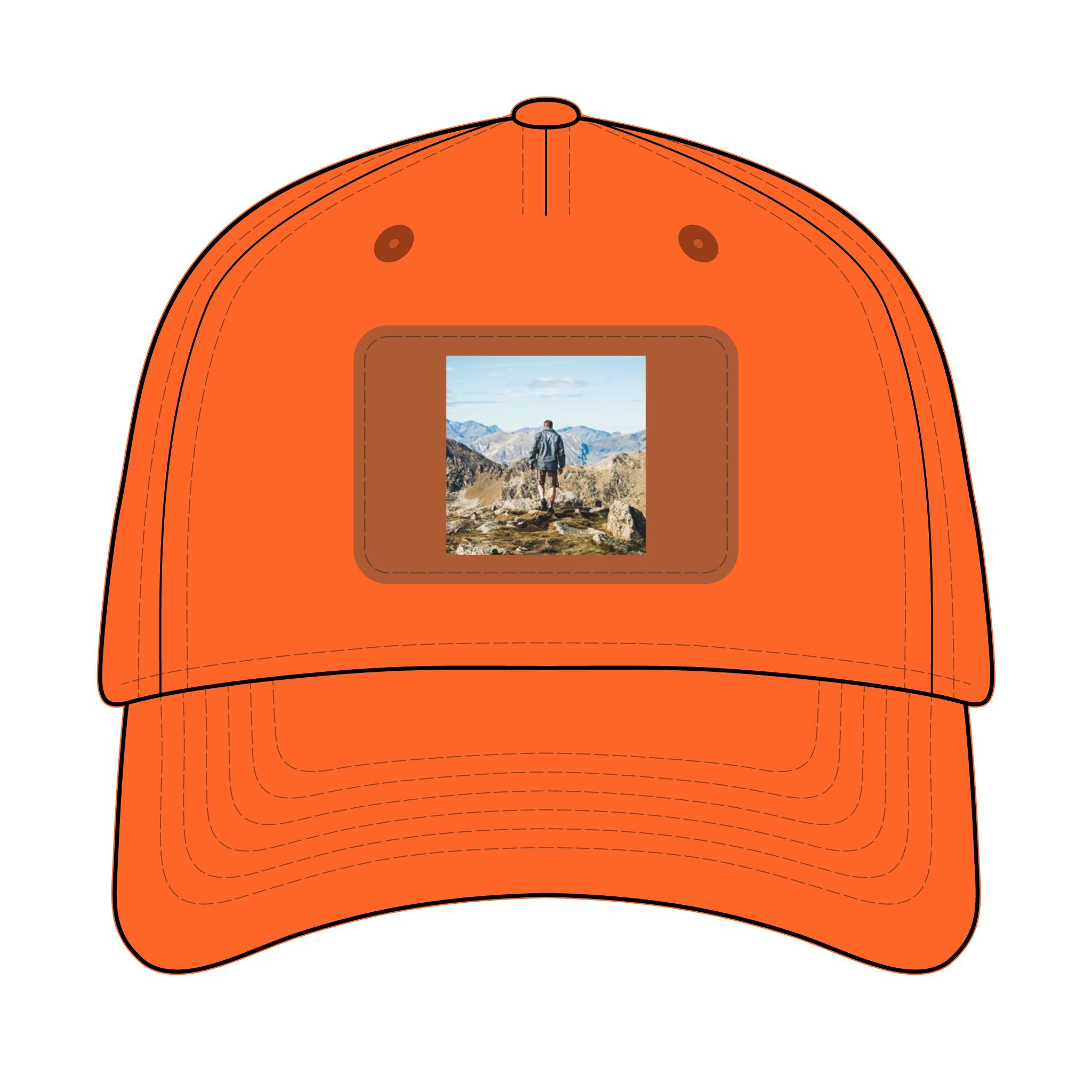 Outdoor Leather Patch Baseball Cap — Mountain Hiker Scene
